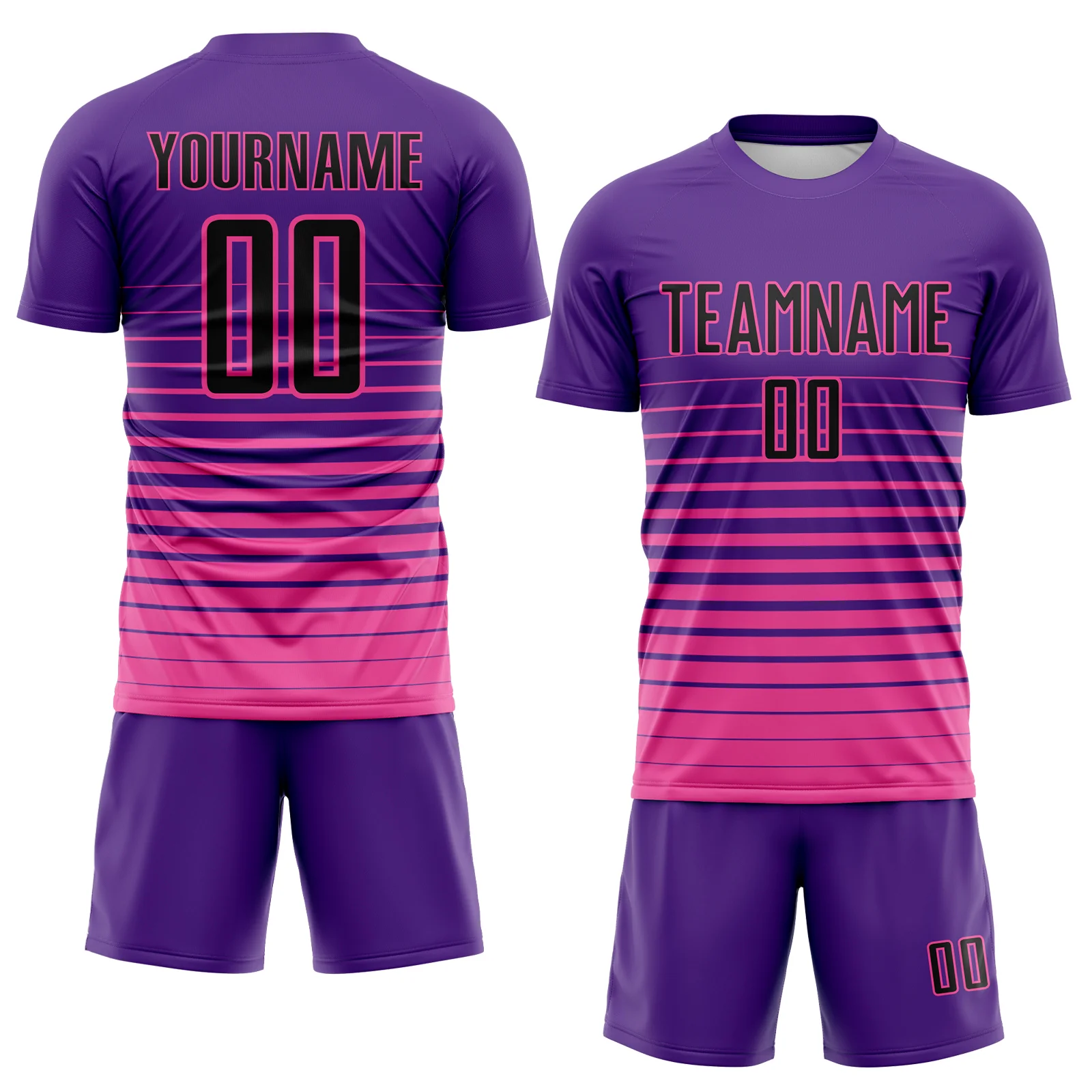 Custom Purple Black-Pink Gradient Pinstripe Sublimation Soccer Uniform Jersey - Image 2