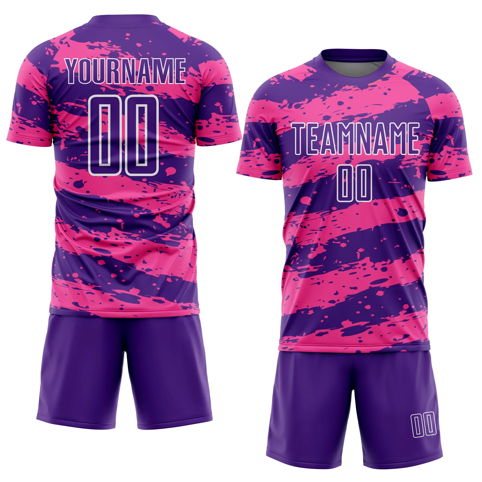 Custom Purple Pink-White Splash Sublimation Soccer Uniform Jersey - Image 2