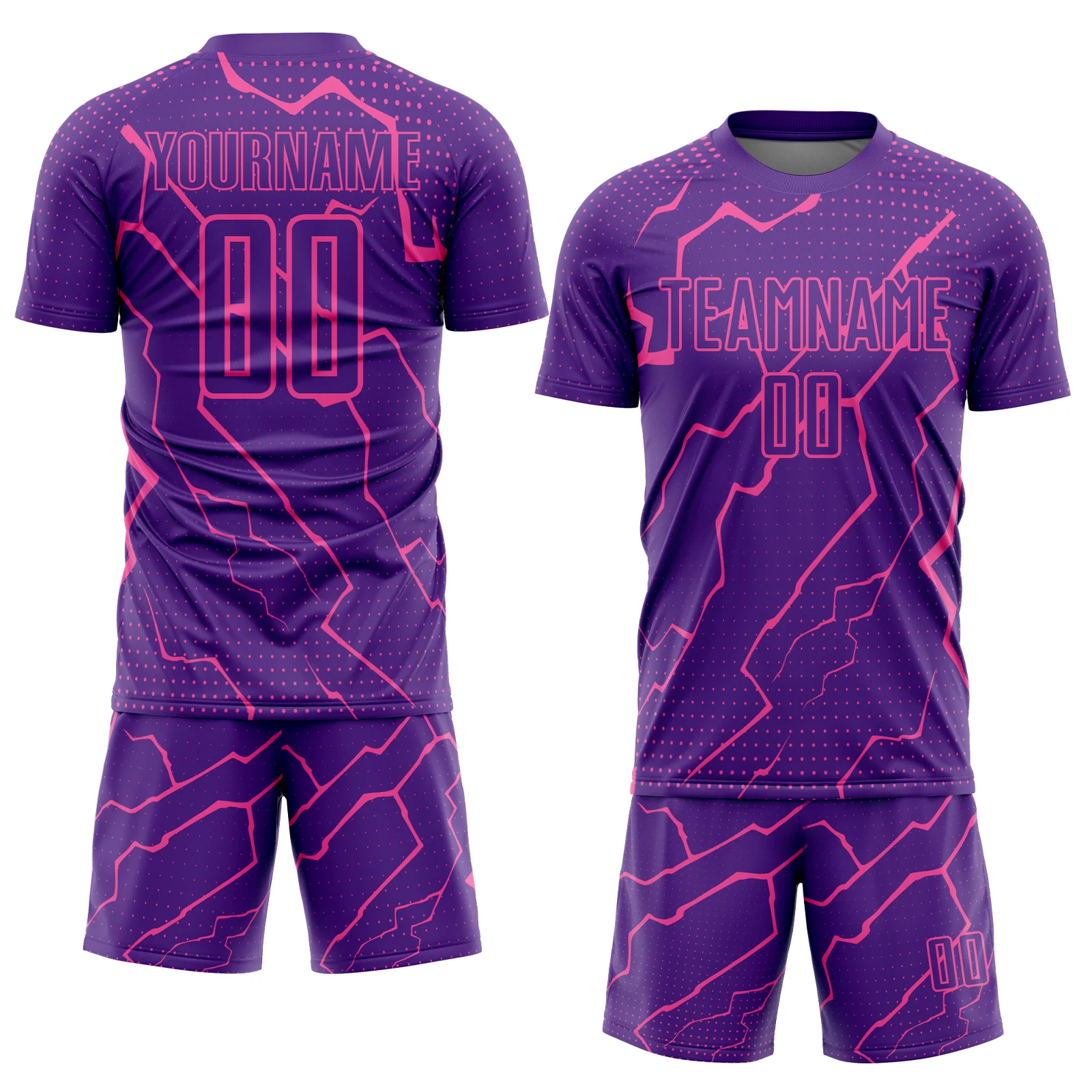 Custom Purple Pink Lightning Sublimation Soccer Uniform Jersey - Image 2