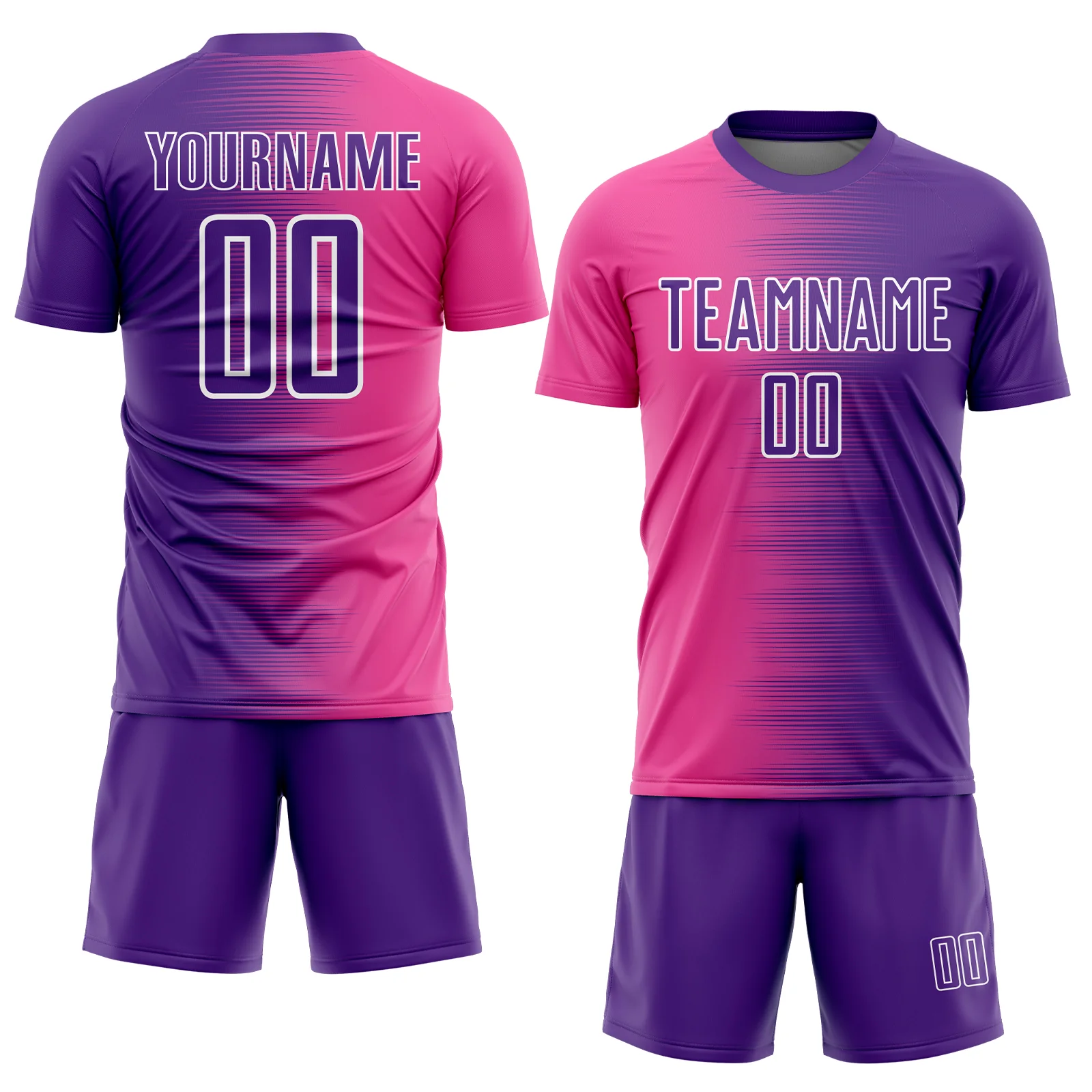 Custom Purple Pink-White Gradient Line Sublimation Soccer Uniform Jersey - Image 2