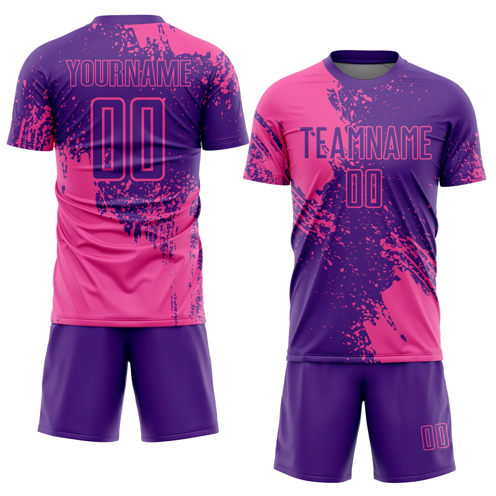 Custom Purple Pink Abstract Brush Stroke Sports Sublimation Soccer Uniform Jersey - Image 2