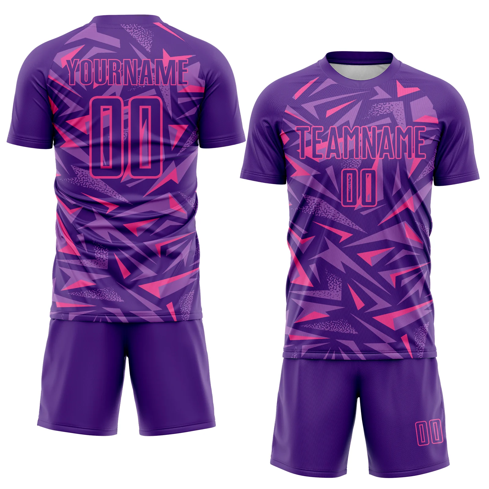 Custom Purple Pink-Medium Purple Cyber Mecha E-sport Geometric Shards Spike Sublimation Soccer Uniform Jersey - Image 2