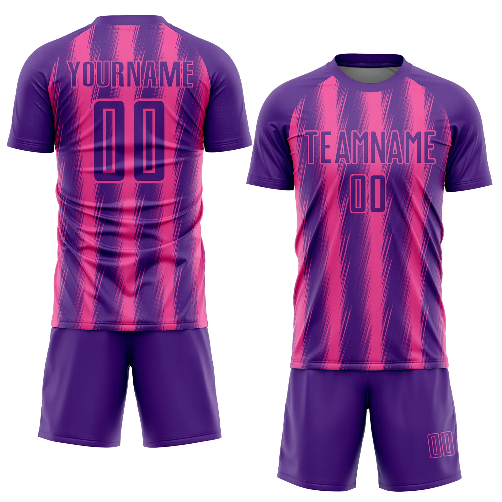 Custom Purple Pink Vertical Brush Stroke Stripes Sublimation Soccer Uniform Jersey - Image 2