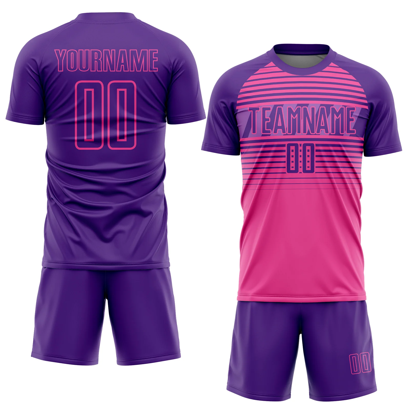 Custom Purple Pink-Medium Purple Gradient Horizontal Stripes Sublimation Soccer Uniform Jersey - Image 2