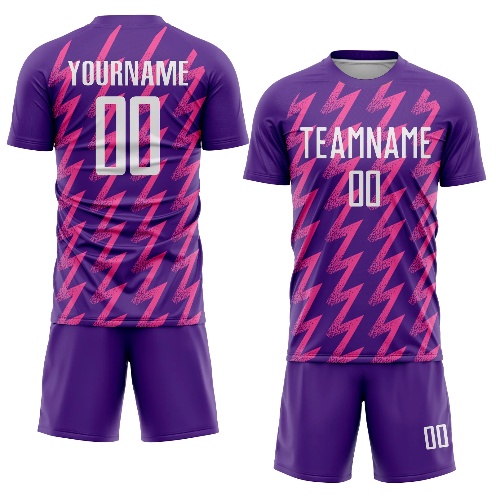Custom Purple White-Pink Zigzag Shape Sublimation Soccer Uniform Jersey - Image 2