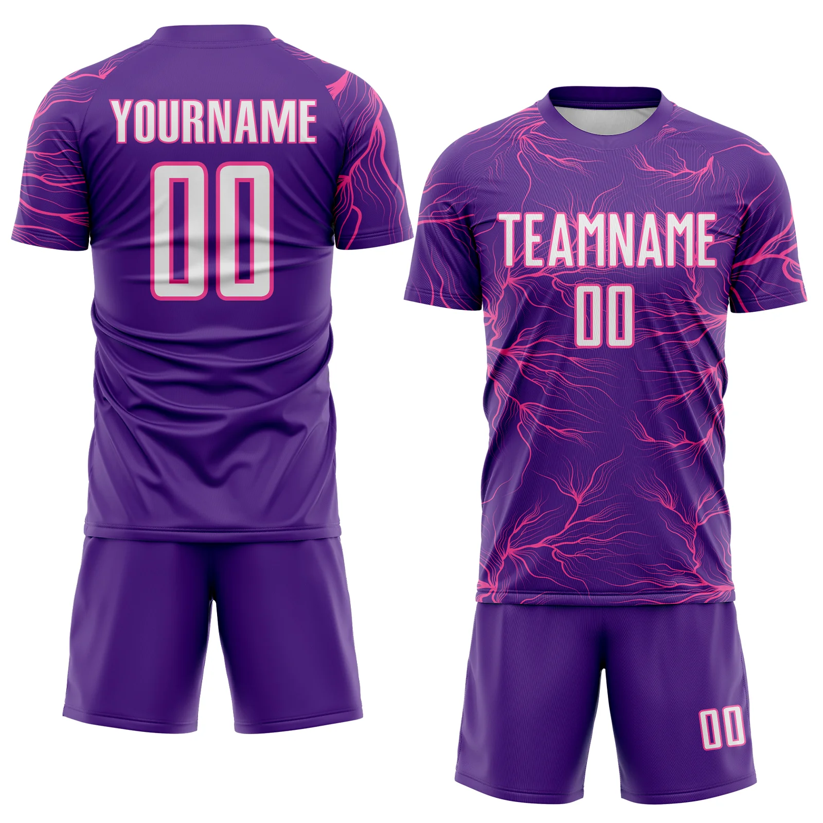 Custom Purple White-Pink Lightning Electric Veins Sublimation Soccer Uniform Jersey - Image 2