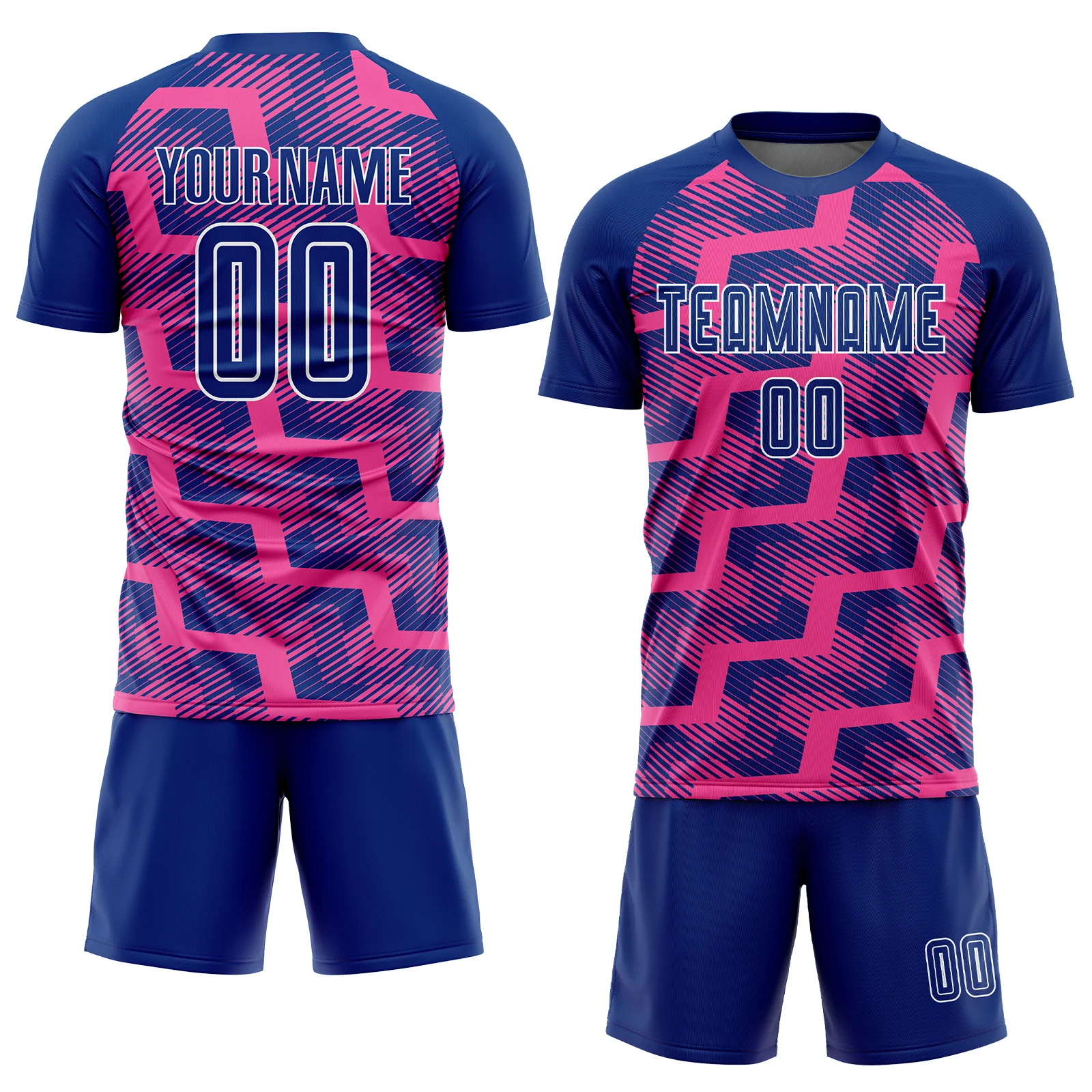 Custom Royal Pink-White Line Sublimation Soccer Uniform Jersey - Image 2