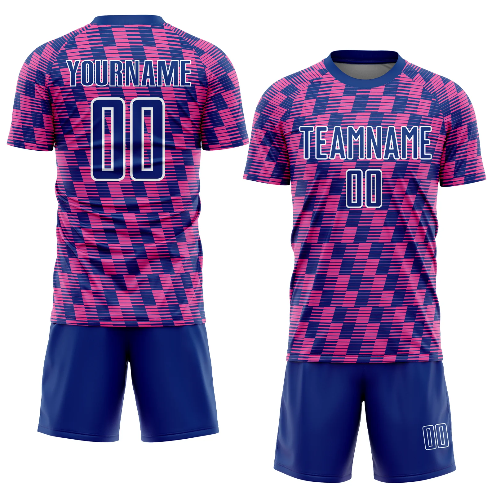Custom Royal Pink-White Line Sublimation Soccer Uniform Jersey - Image 2