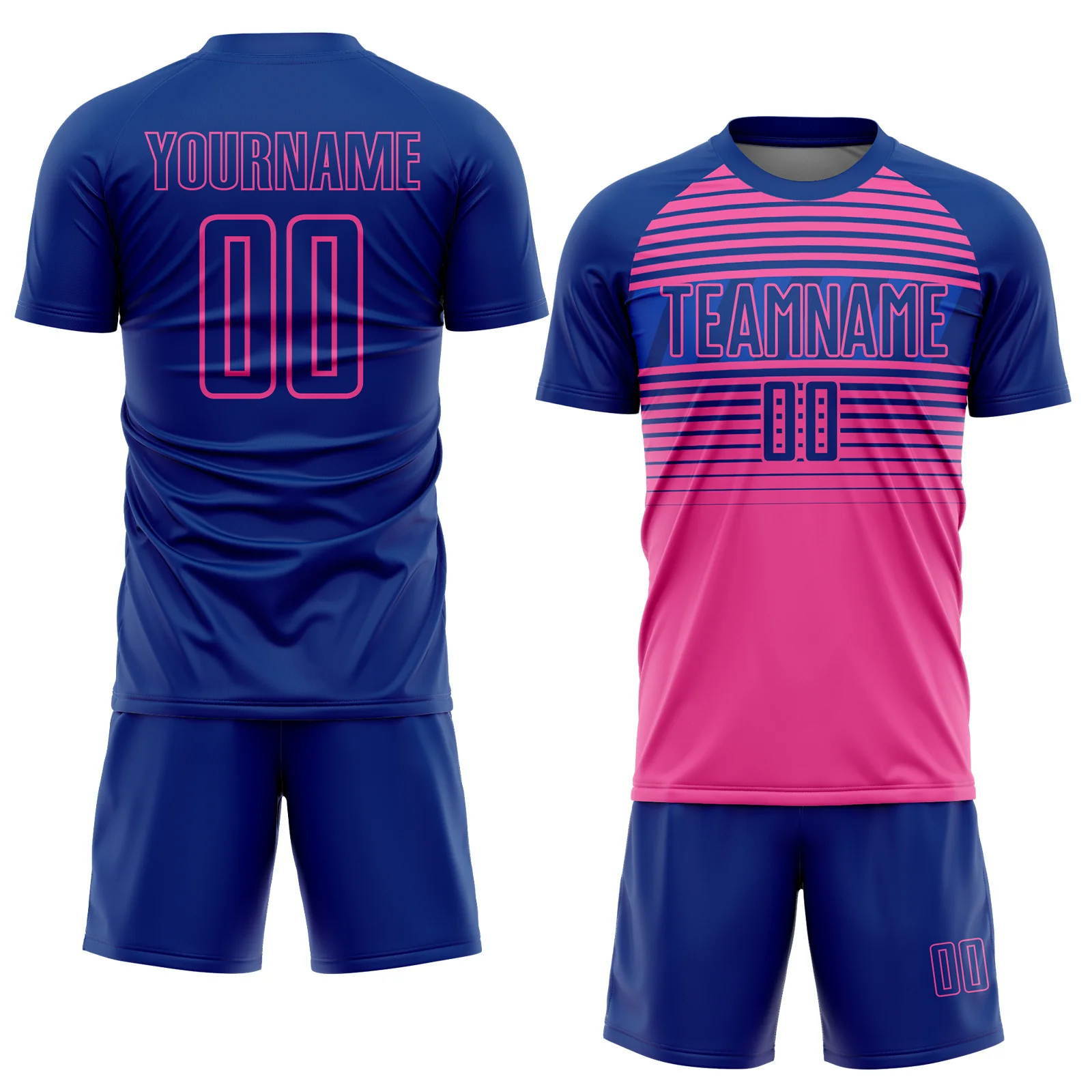 Custom Royal Pink-Thunder Blue Gradient Horizontal Stripes Sublimation Soccer Uniform Jersey - Image 2
