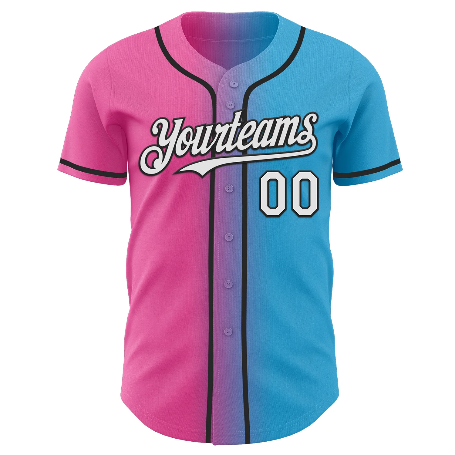 Custom Sky Blue White Pink-Black Authentic Gradient Fashion Baseball Jersey - Image 2