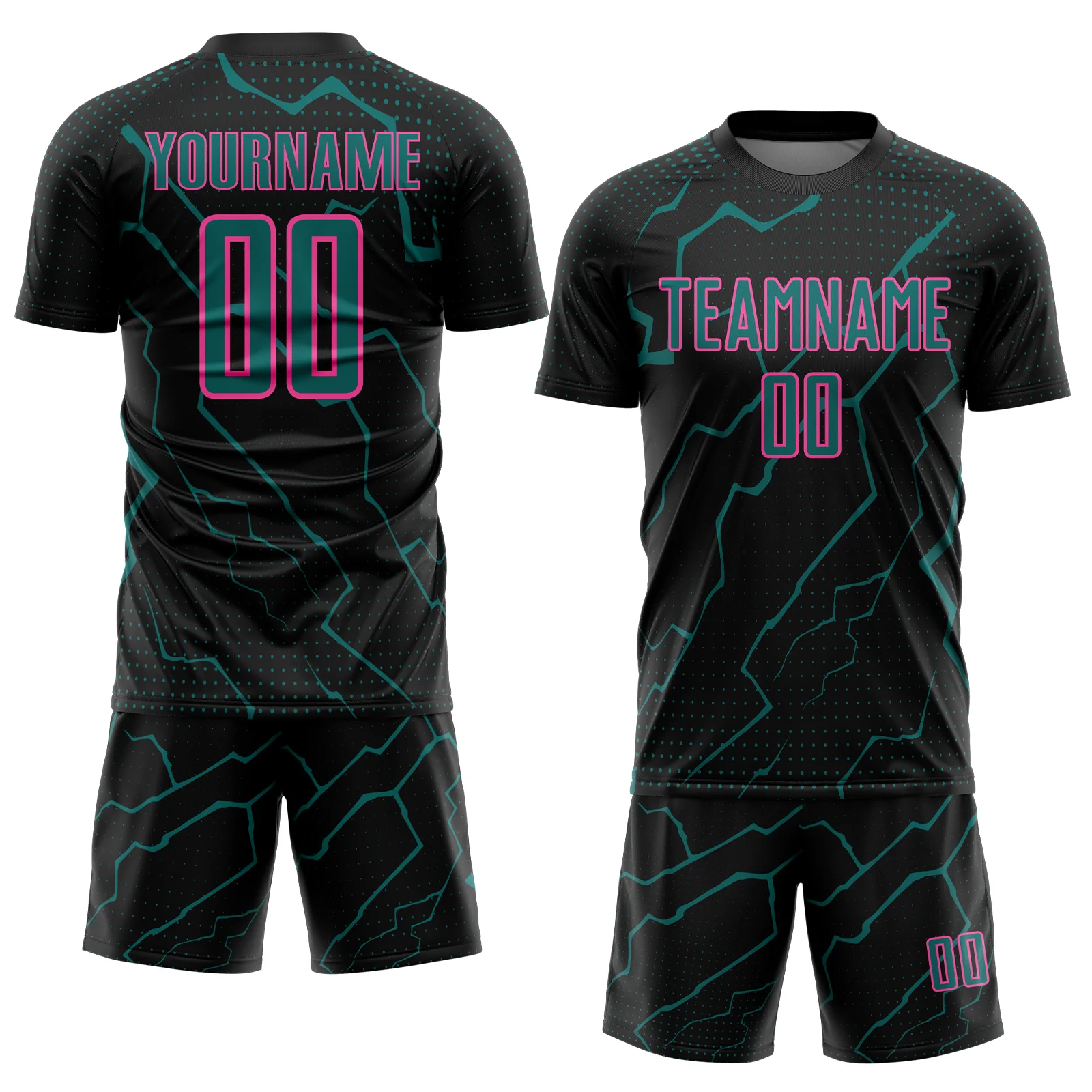 Custom Black Teal-Pink Lightning Sports Sublimation Soccer Uniform Jersey - Image 2