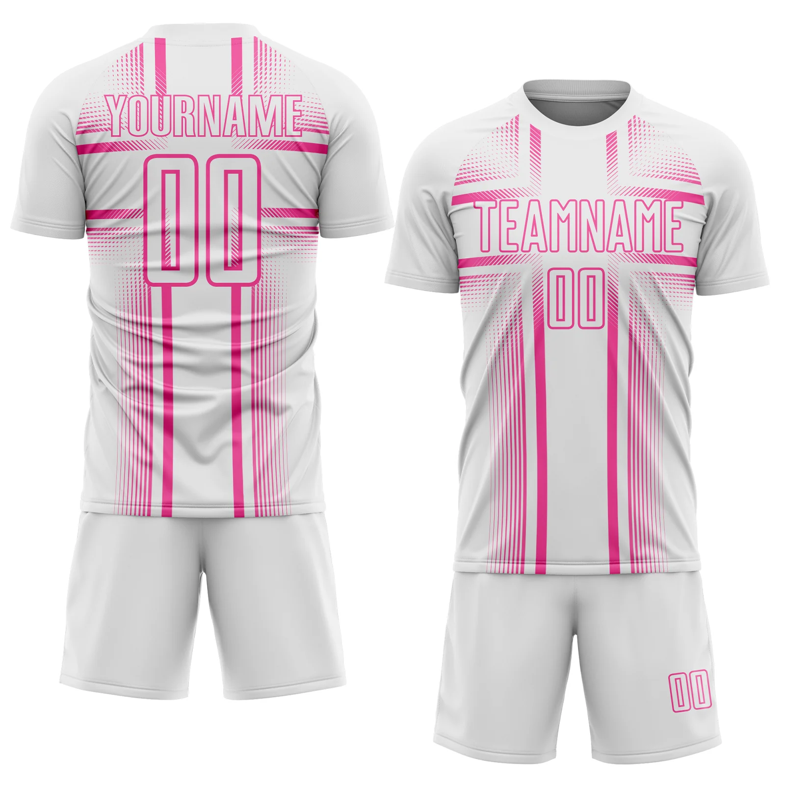 Custom White Pink Lines Sublimation Soccer Uniform Jersey - Image 2