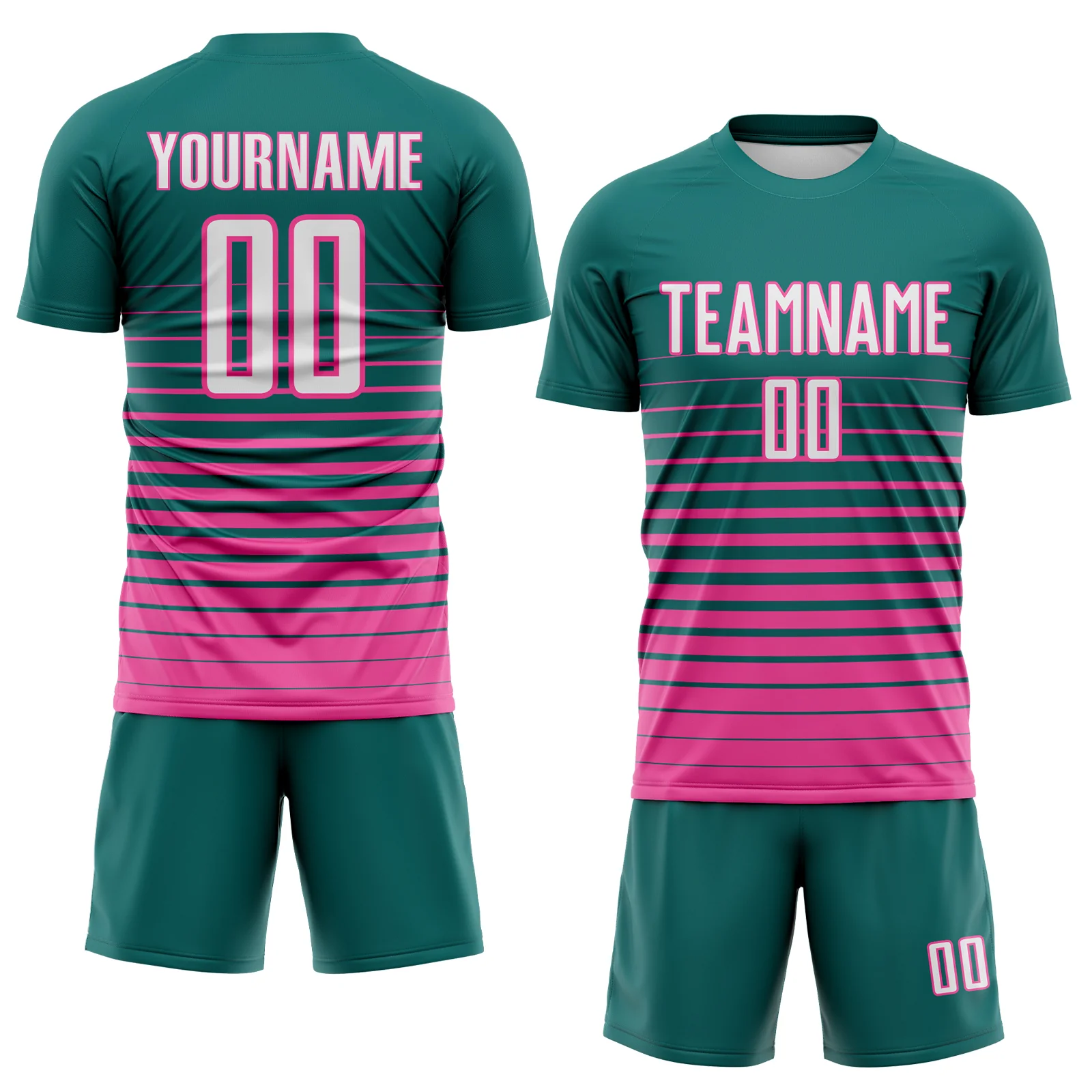 Custom Teal White-Pink Gradient Pinstripe Sublimation Soccer Uniform Jersey - Image 2