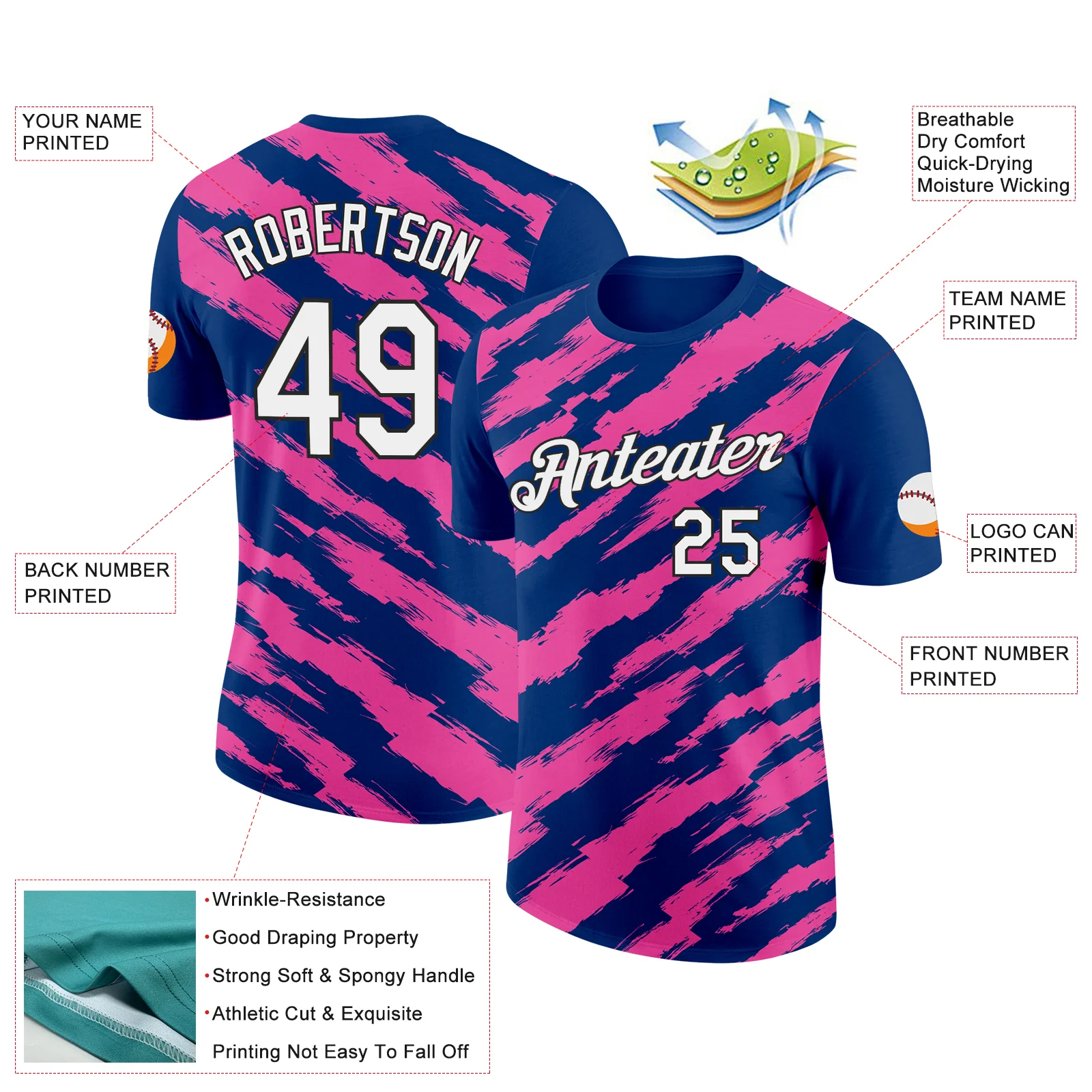 Custom US Navy Blue Pink-Black 3D Esports Performance T-Shirt - Image 2