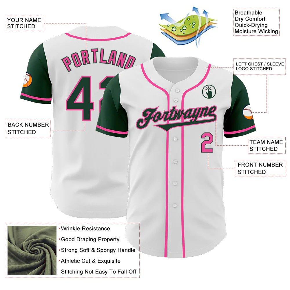 Custom White Green-Pink Authentic Two Tone Baseball Jersey - Image 3