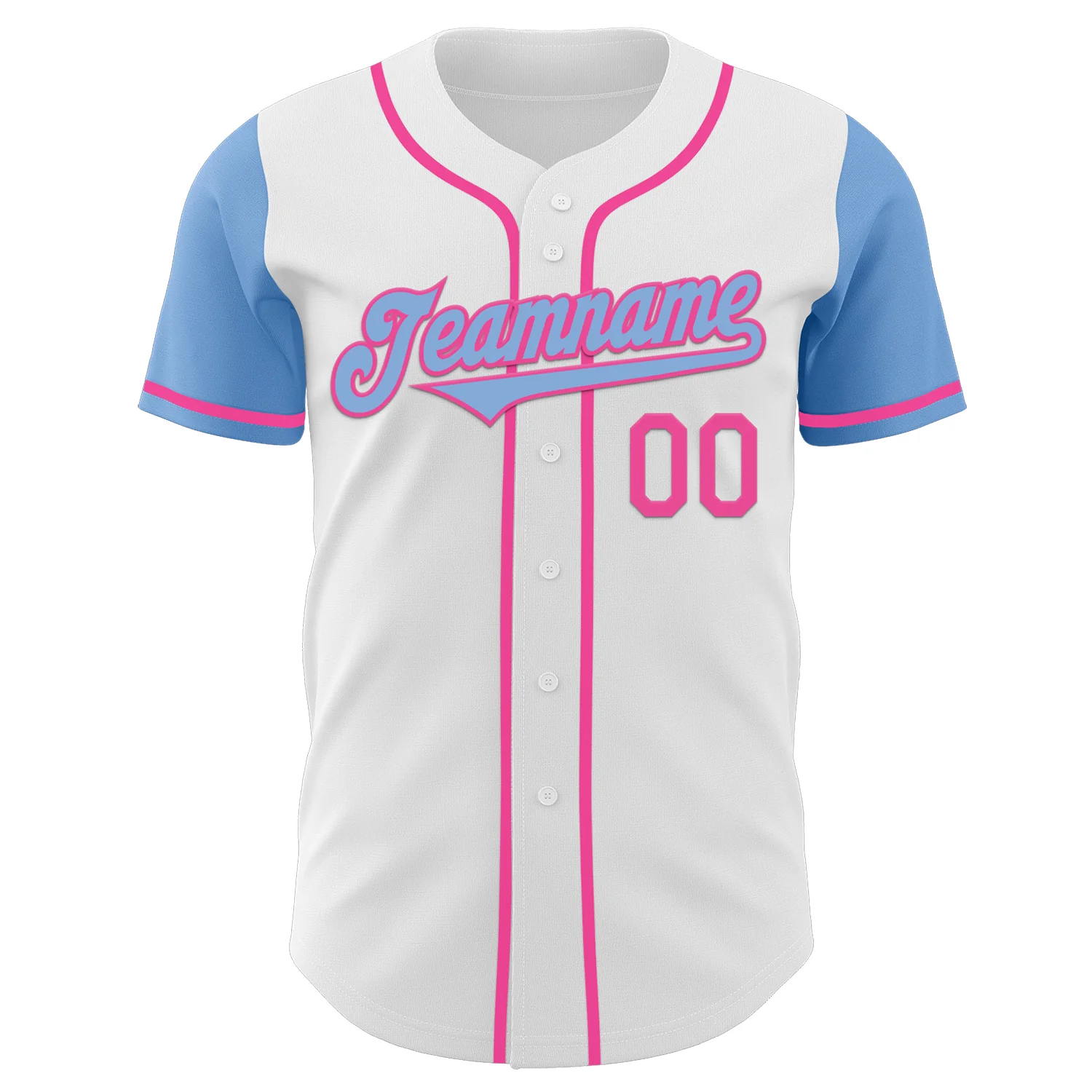 Custom White Light Blue-Pink Authentic Two Tone Baseball Jersey - Image 2