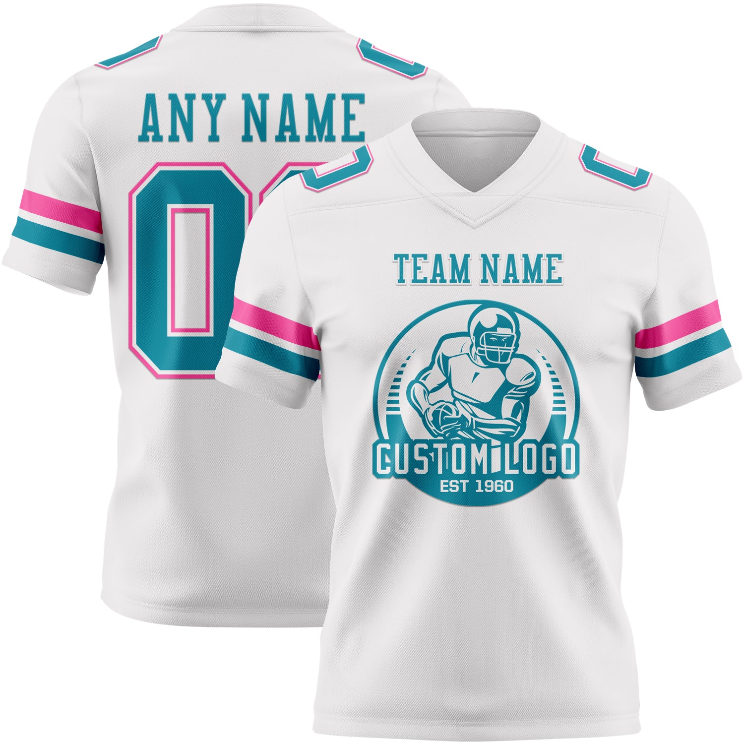 Custom White Teal-Pink Authentic Football Jersey - Image 2