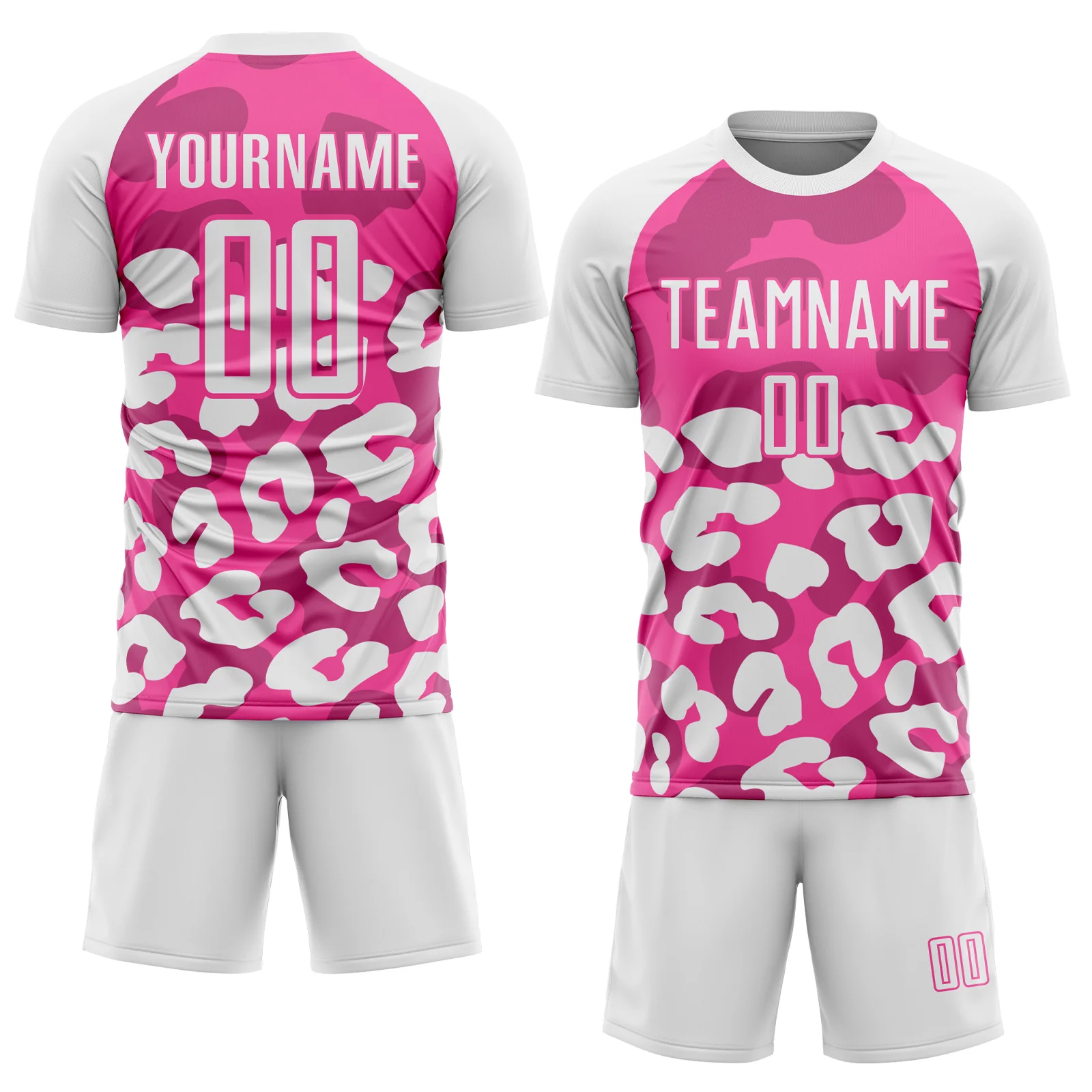 Custom White Pink Animal Leopard Print Sports Sublimation Soccer Uniform Jersey - Image 2