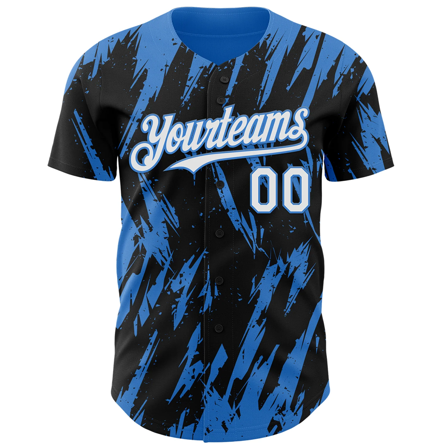 Custom Black White-Powder Blue Splatter Torn Sharp Brush Stroke Authentic Baseball Jersey - Image 2