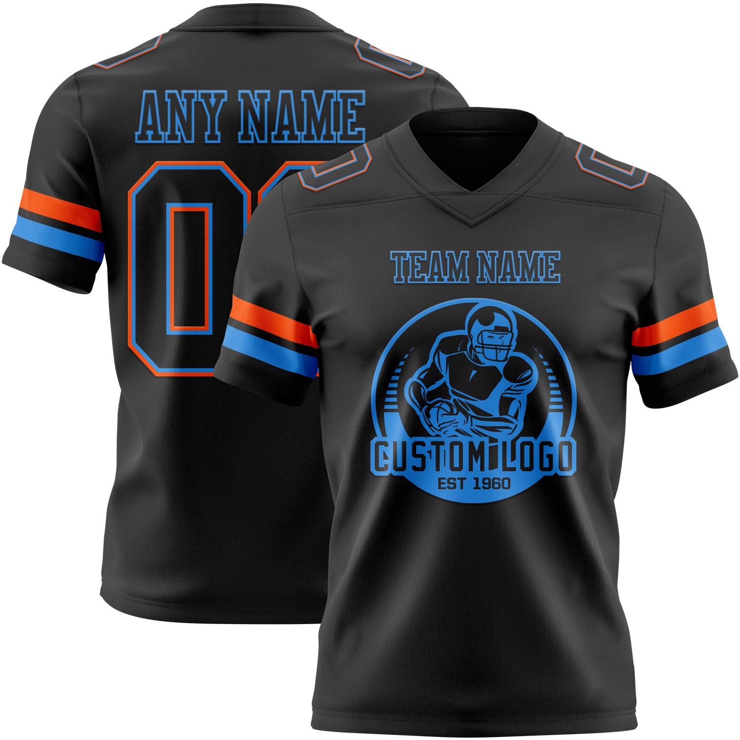 Custom Black Powder Blue-Orange Authentic Football Jersey - Image 2