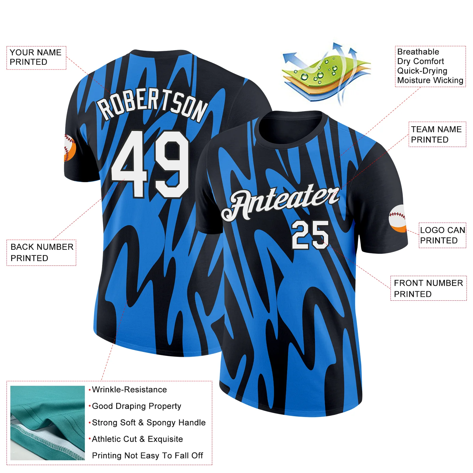 Custom Black White-Powder Blue 3D Esports Performance T-Shirt - Image 2
