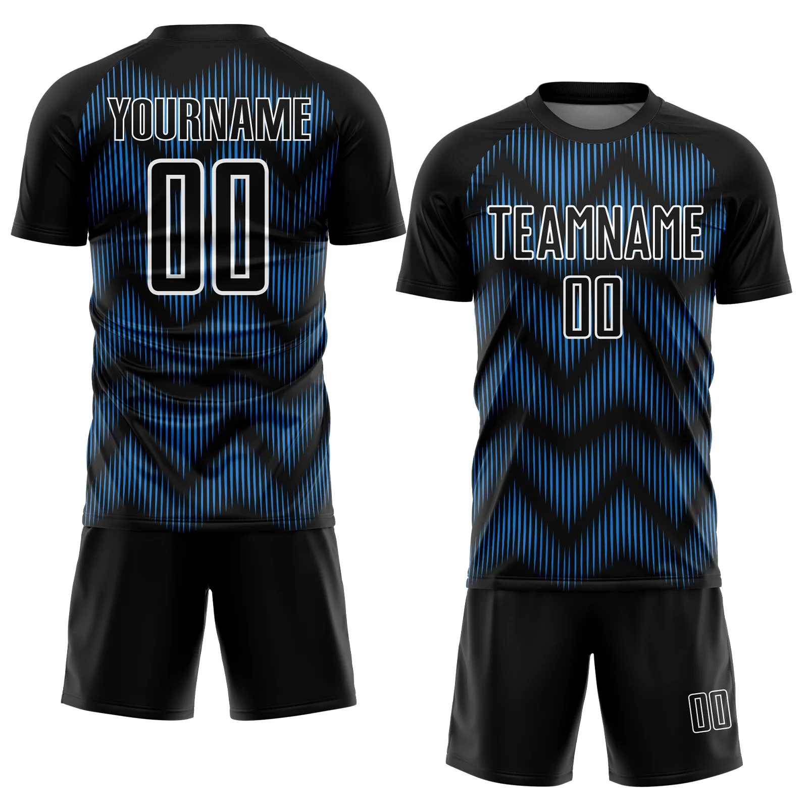 Custom Black Powder Blue-White Line Sublimation Soccer Uniform Jersey - Image 2