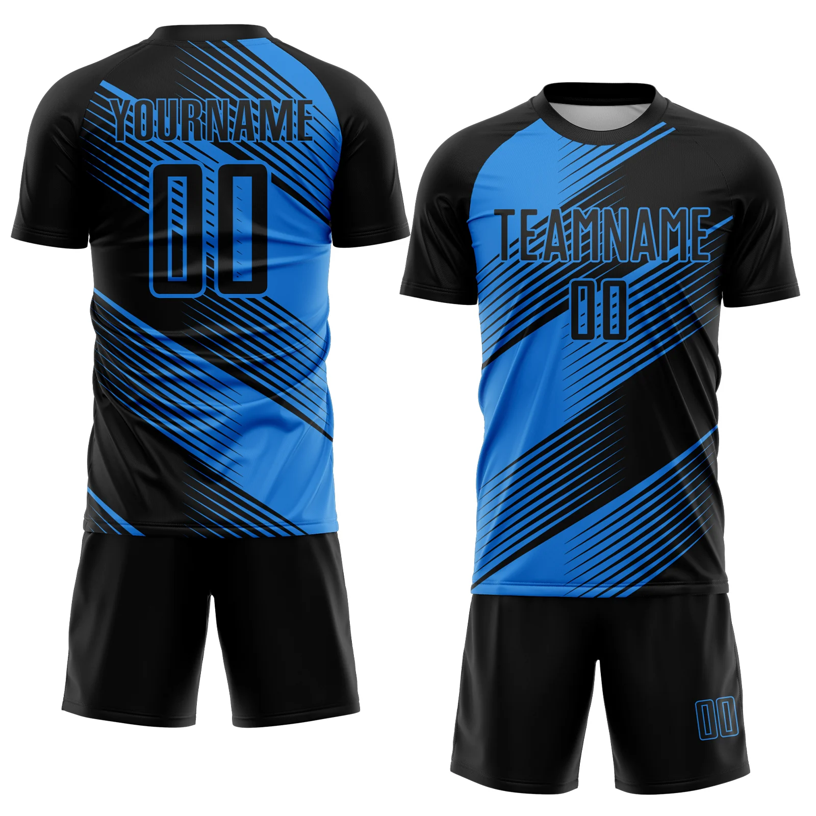 Custom Black Powder Blue Line Sublimation Soccer Uniform Jersey - Image 2