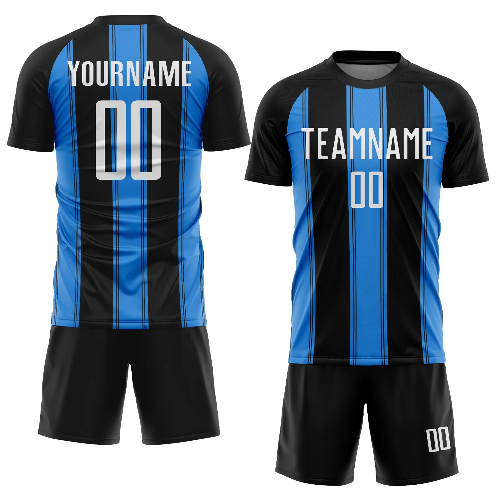Custom Black White-Powder Blue Line Sublimation Soccer Uniform Jersey - Image 2