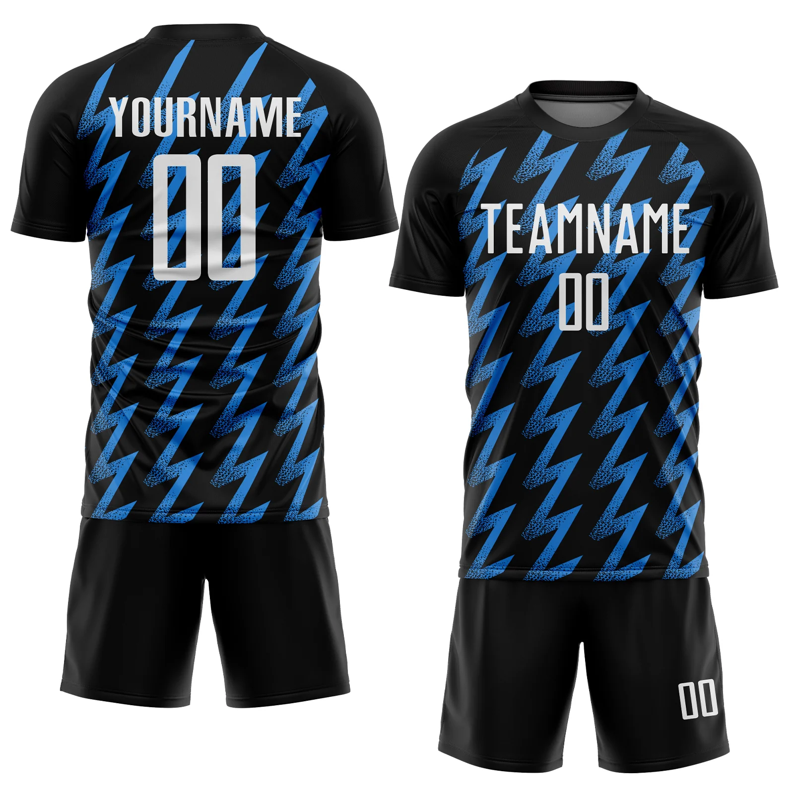 Custom Black White-Powder Blue Zigzag Shape Sublimation Soccer Uniform Jersey - Image 2