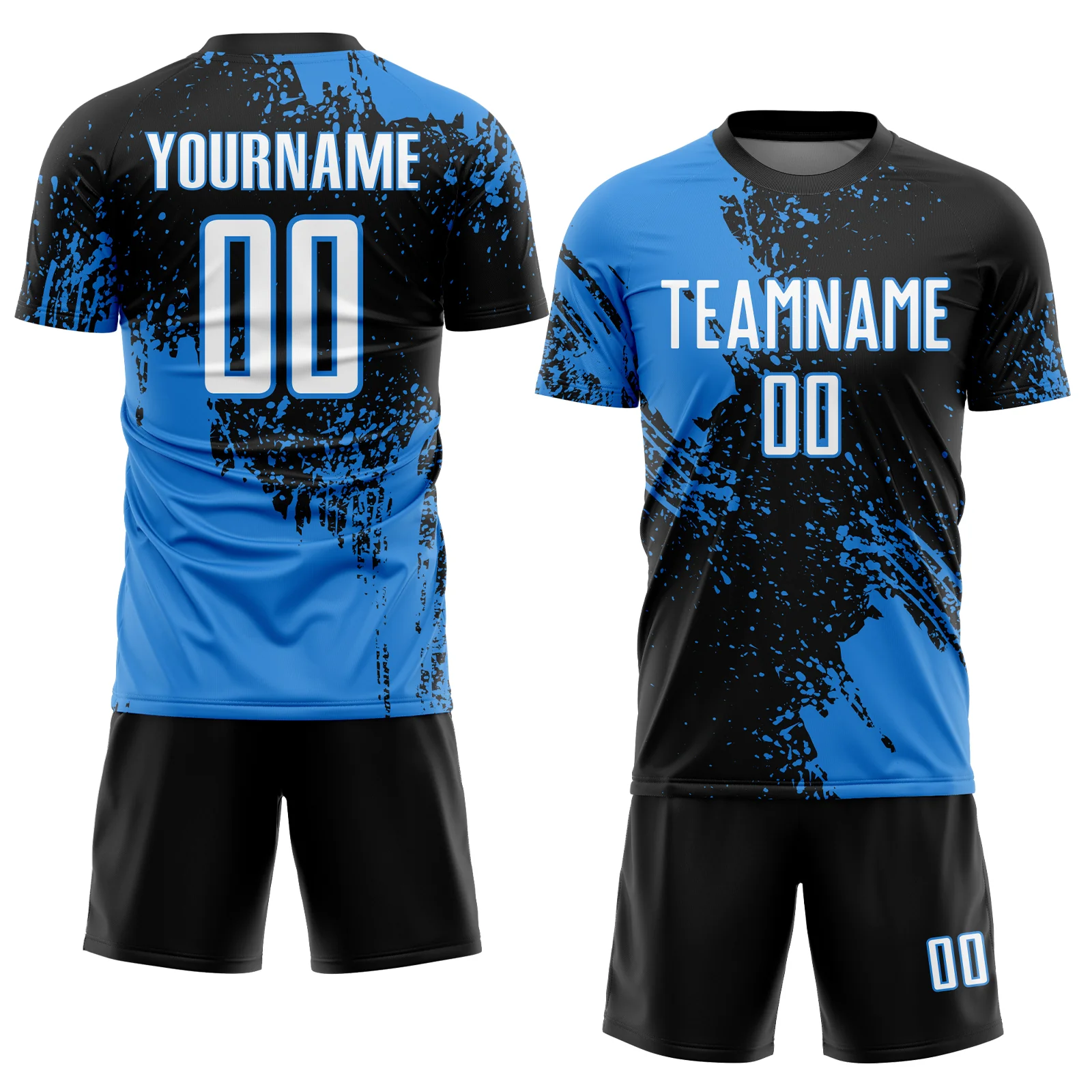 Custom Black White-Powder Blue Abstract Brush Stroke Sports Sublimation Soccer Uniform Jersey - Image 2