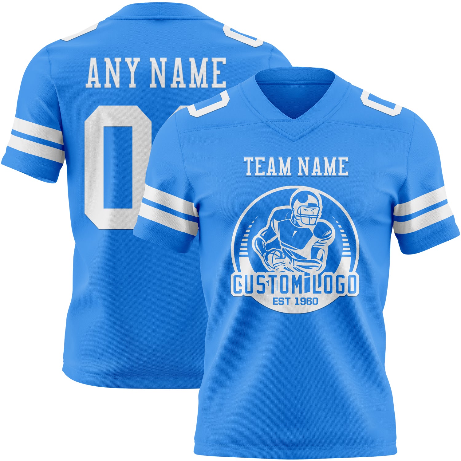 Custom Powder Blue White Authentic Football Jersey - Image 2