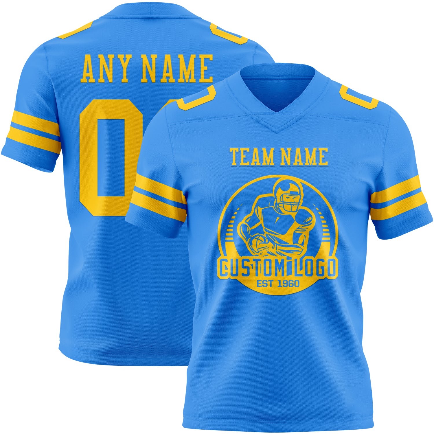 Custom Powder Blue Yellow Authentic Football Jersey - Image 2