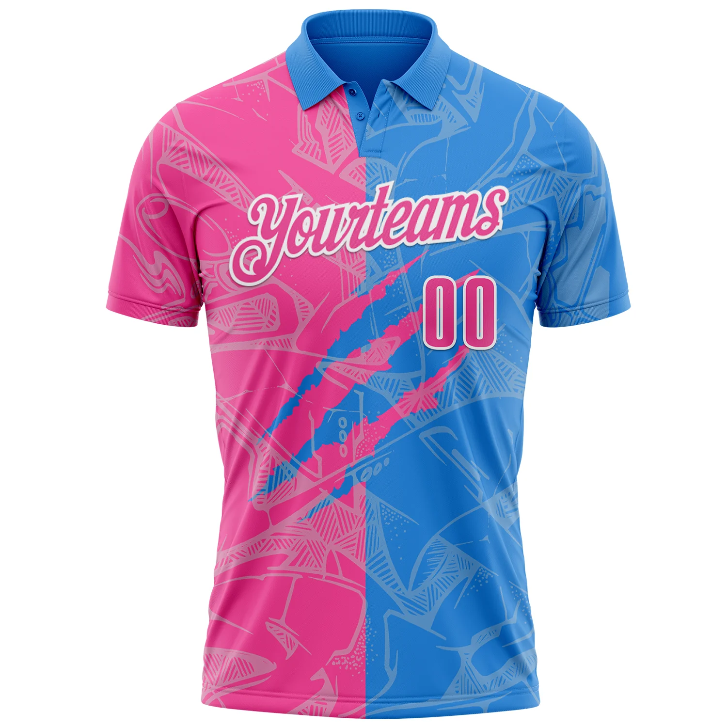 Custom Graffiti Pattern Pink Powder Blue-White 3D Scratch Performance Polo Shirt - Image 2