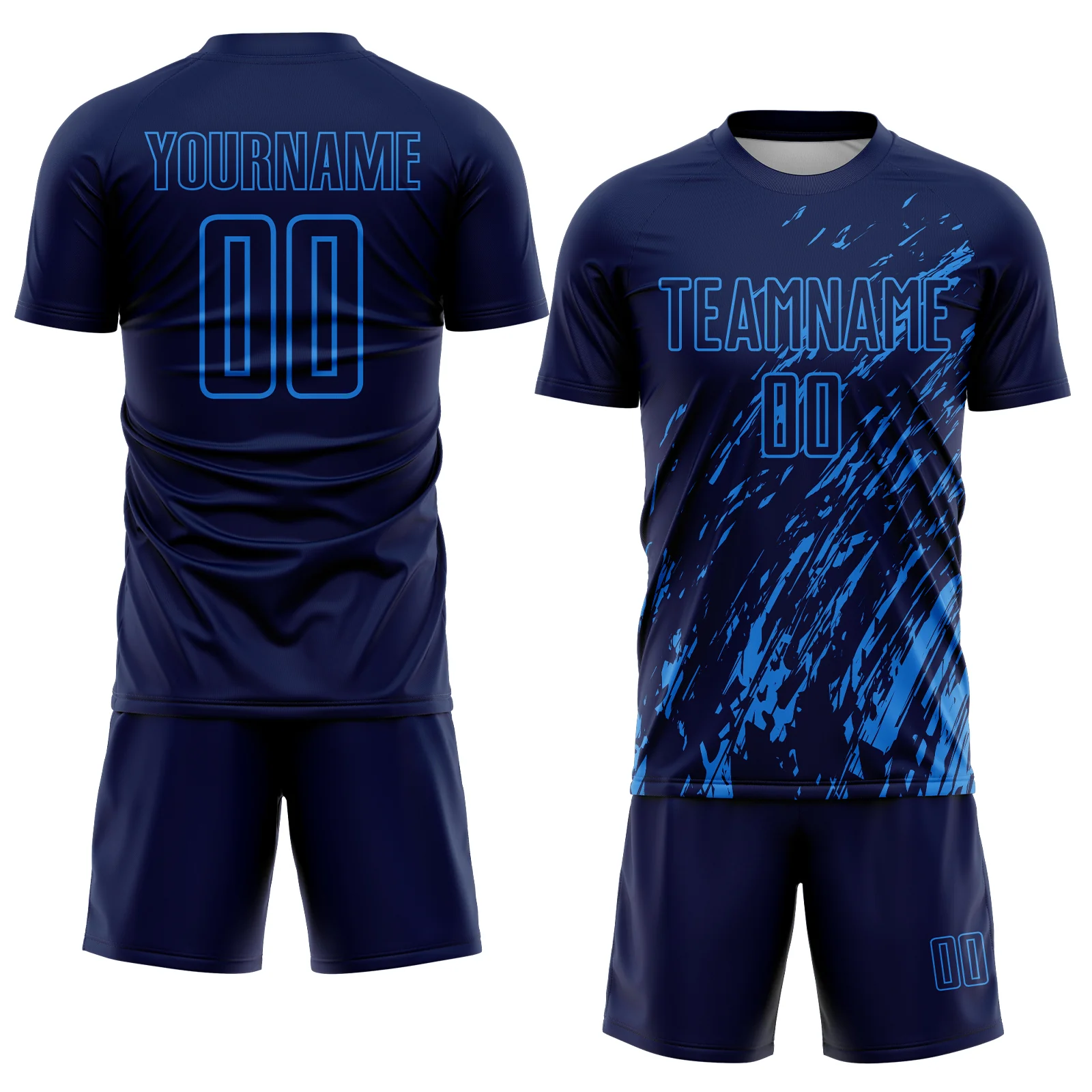 Custom Navy Powder Blue Splash Sublimation Soccer Uniform Jersey - Image 2