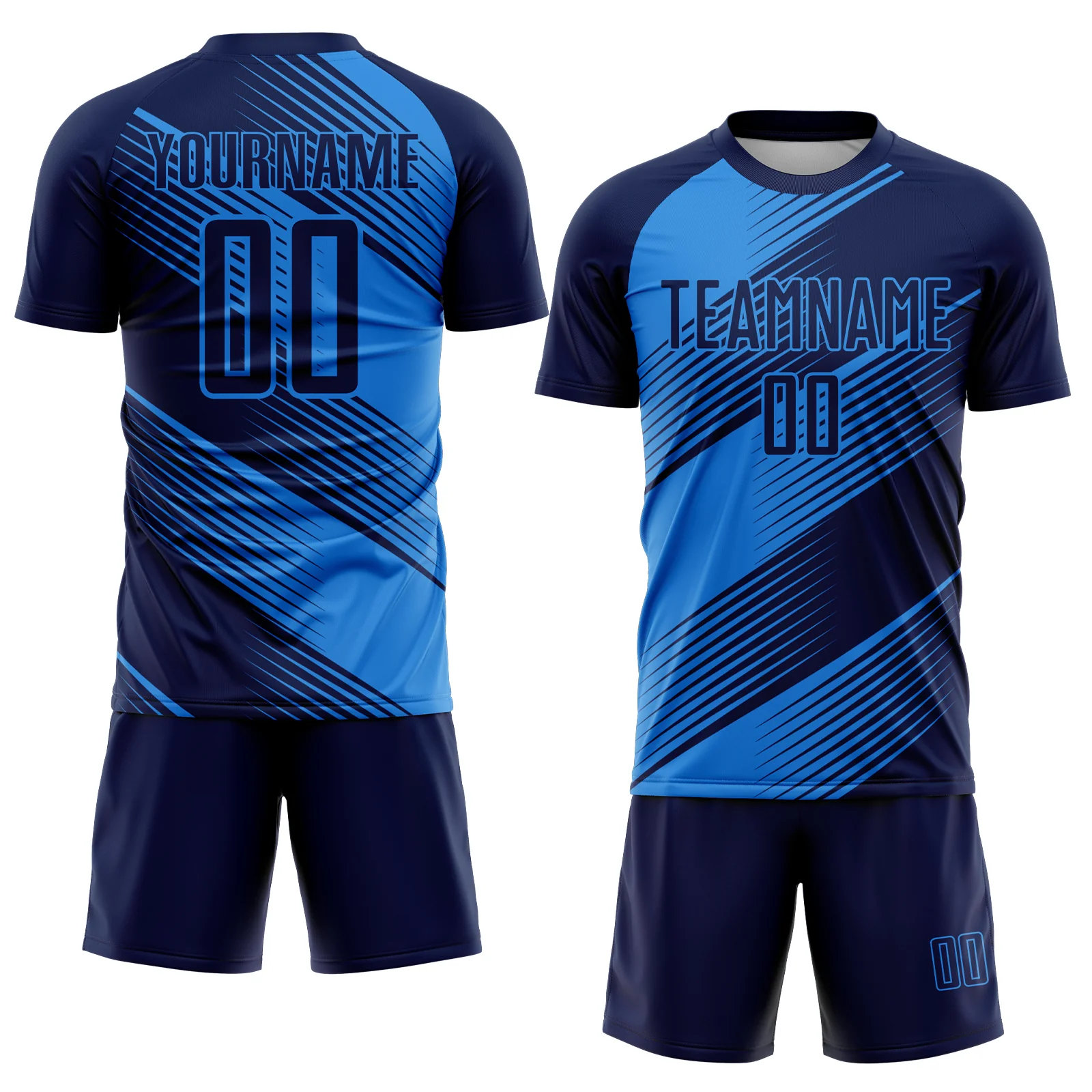 Custom Navy Powder Blue Line Sublimation Soccer Uniform Jersey - Image 2