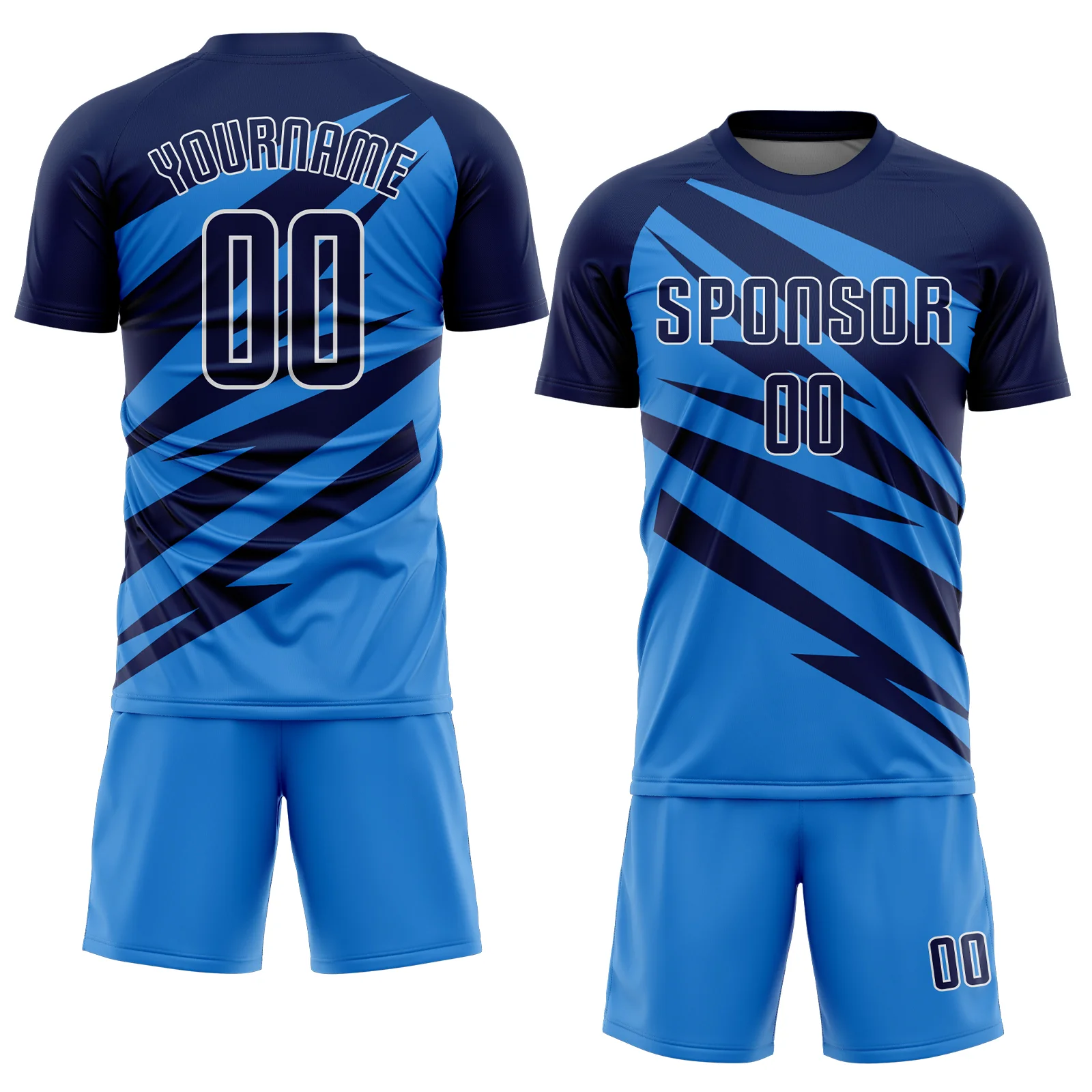 Custom Navy Powder Blue-White Abstract Line Sports Sublimation Soccer Uniform Jersey - Image 2