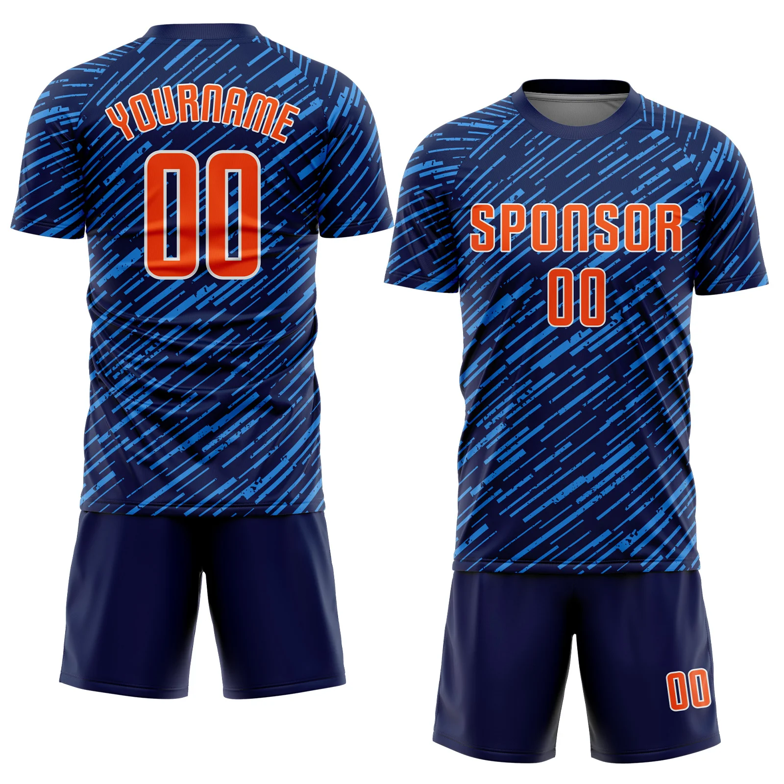 Custom Navy Orange Powder Blue-White Line Sports Sublimation Soccer Uniform Jersey - Image 2
