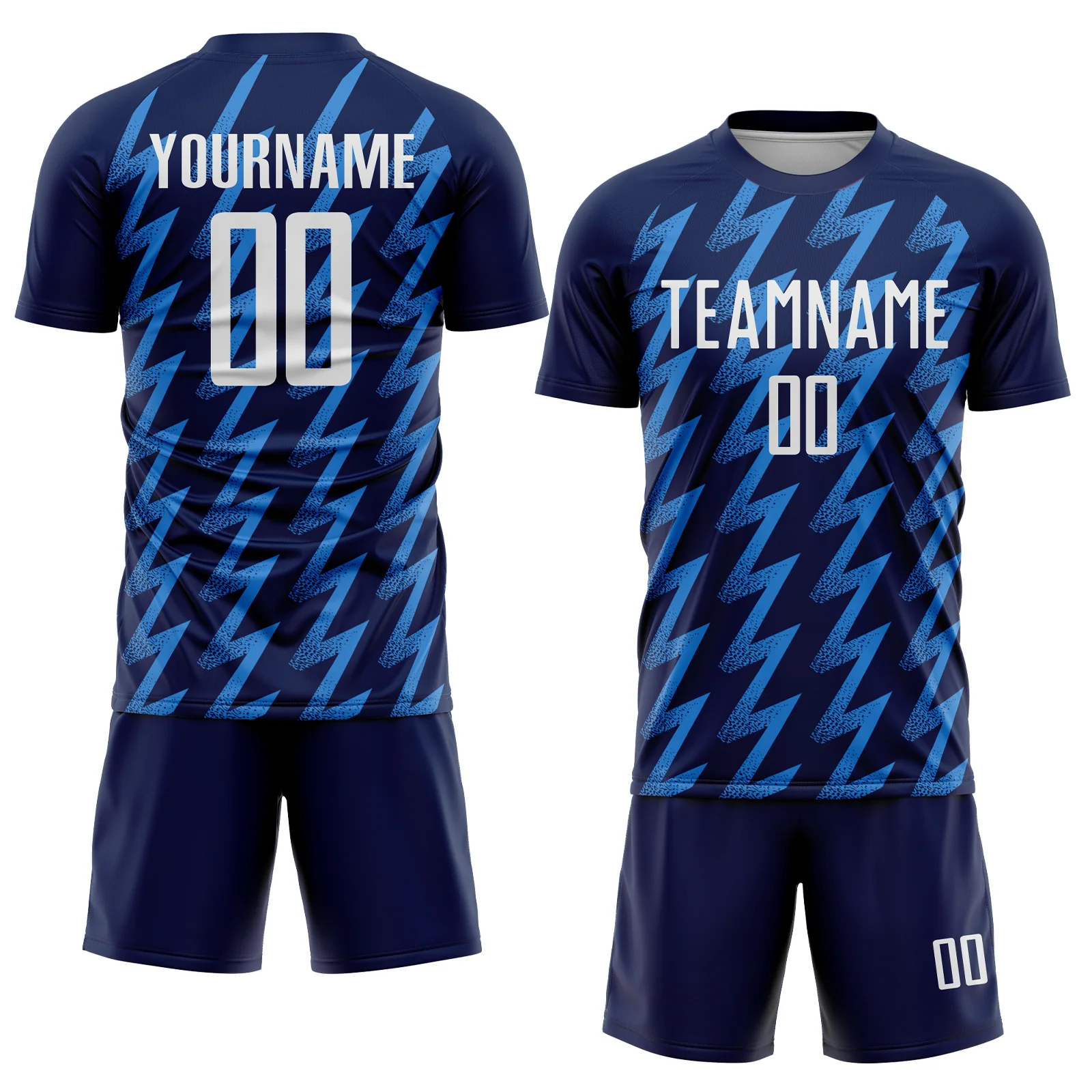 Custom Navy White-Powder Blue Zigzag Shape Sublimation Soccer Uniform Jersey - Image 2