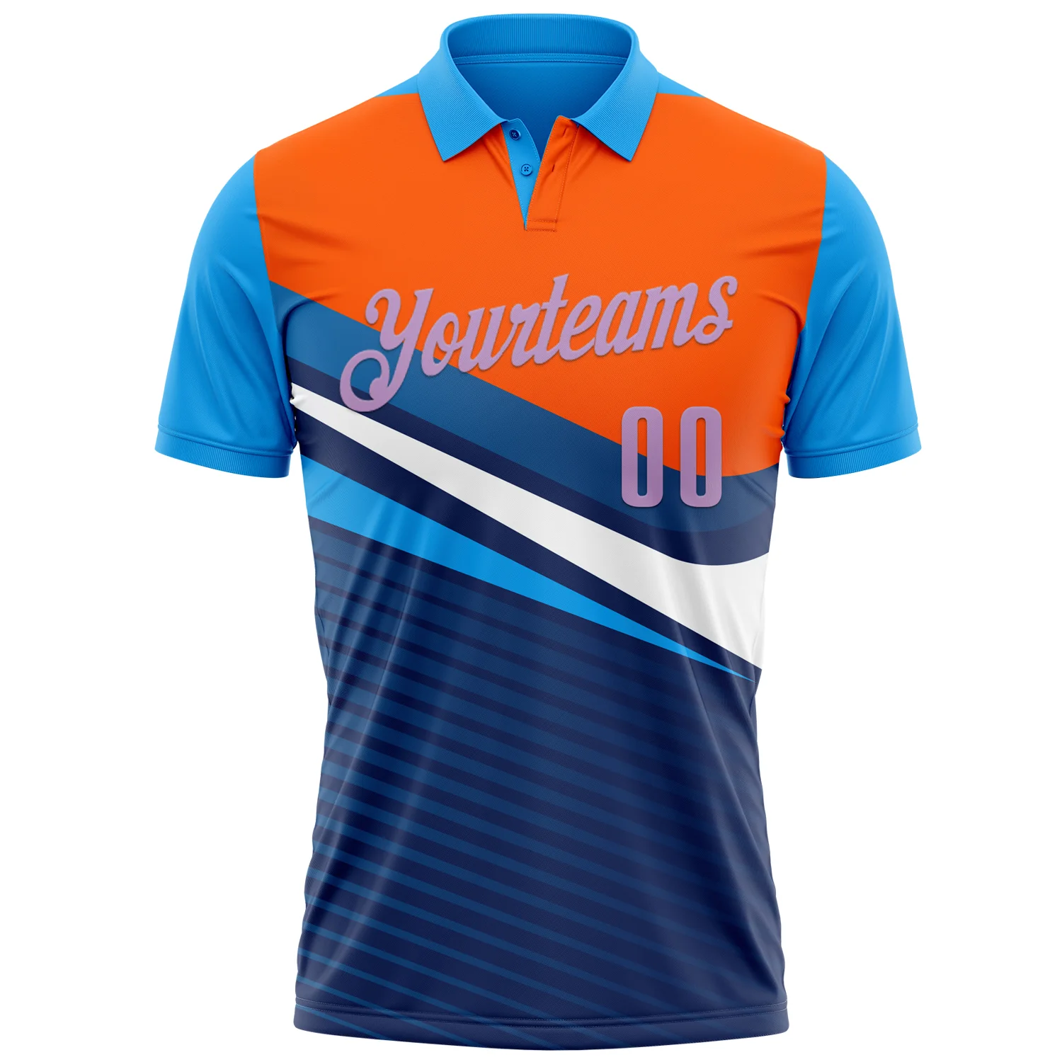 Custom Orange Light Purple Powder Blue-Navy 3D Cornhole Performance Polo Shirt - Image 2