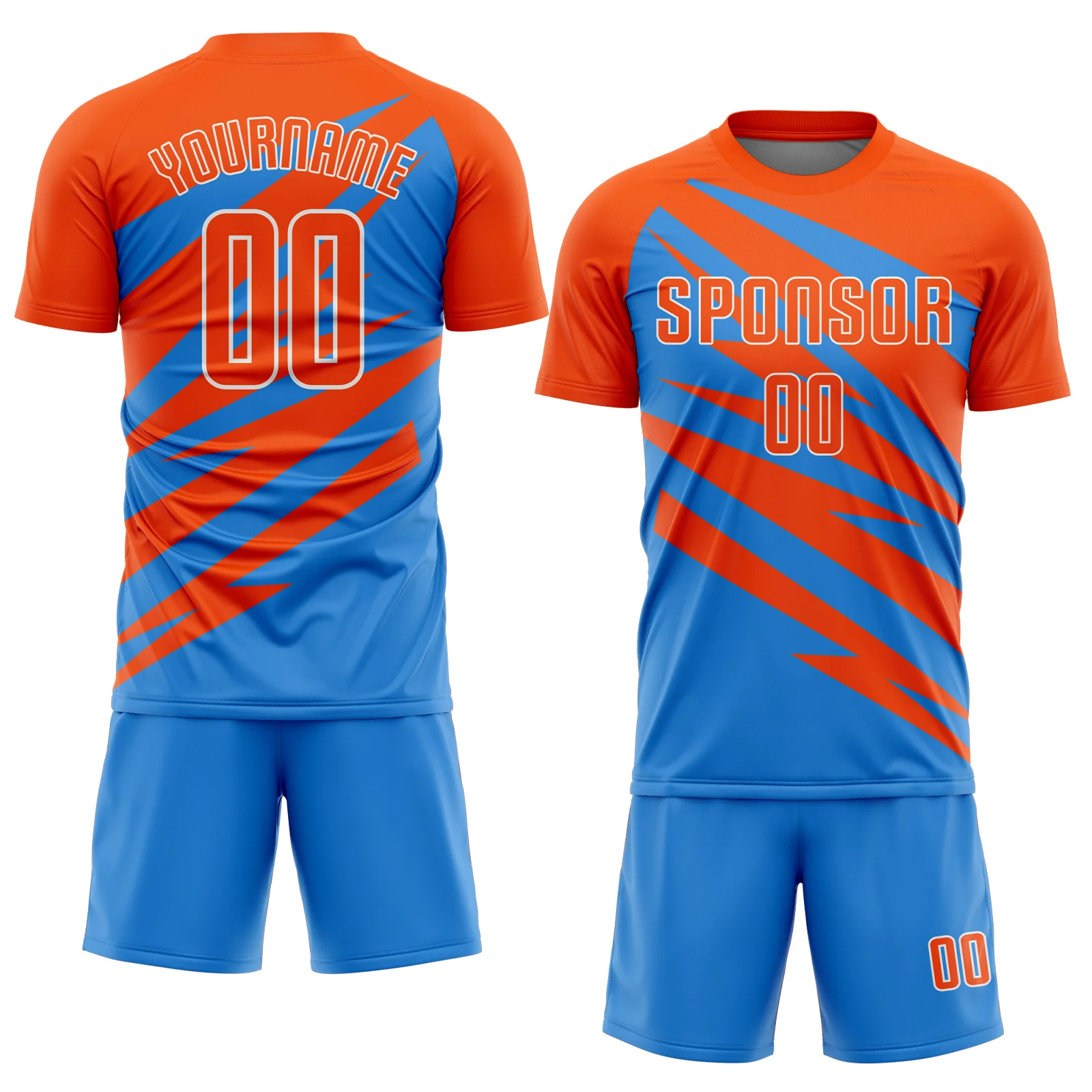 Custom Orange Powder Blue-White Abstract Line Sports Sublimation Soccer Uniform Jersey - Image 2