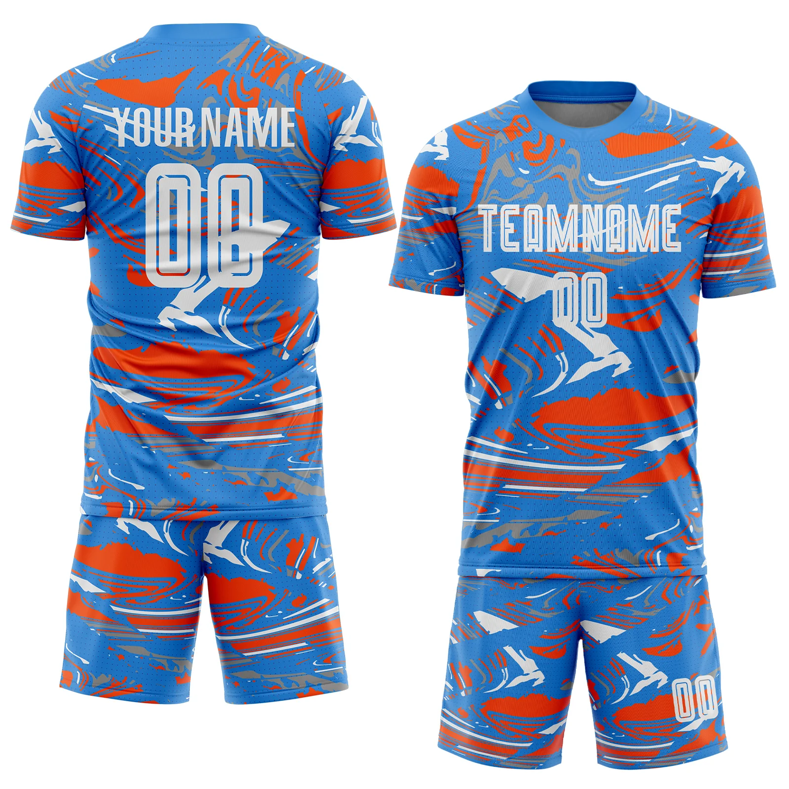 Custom Figure White Powder Blue-Orange Fluid Art Splash Sublimation Soccer Uniform Jersey - Image 2