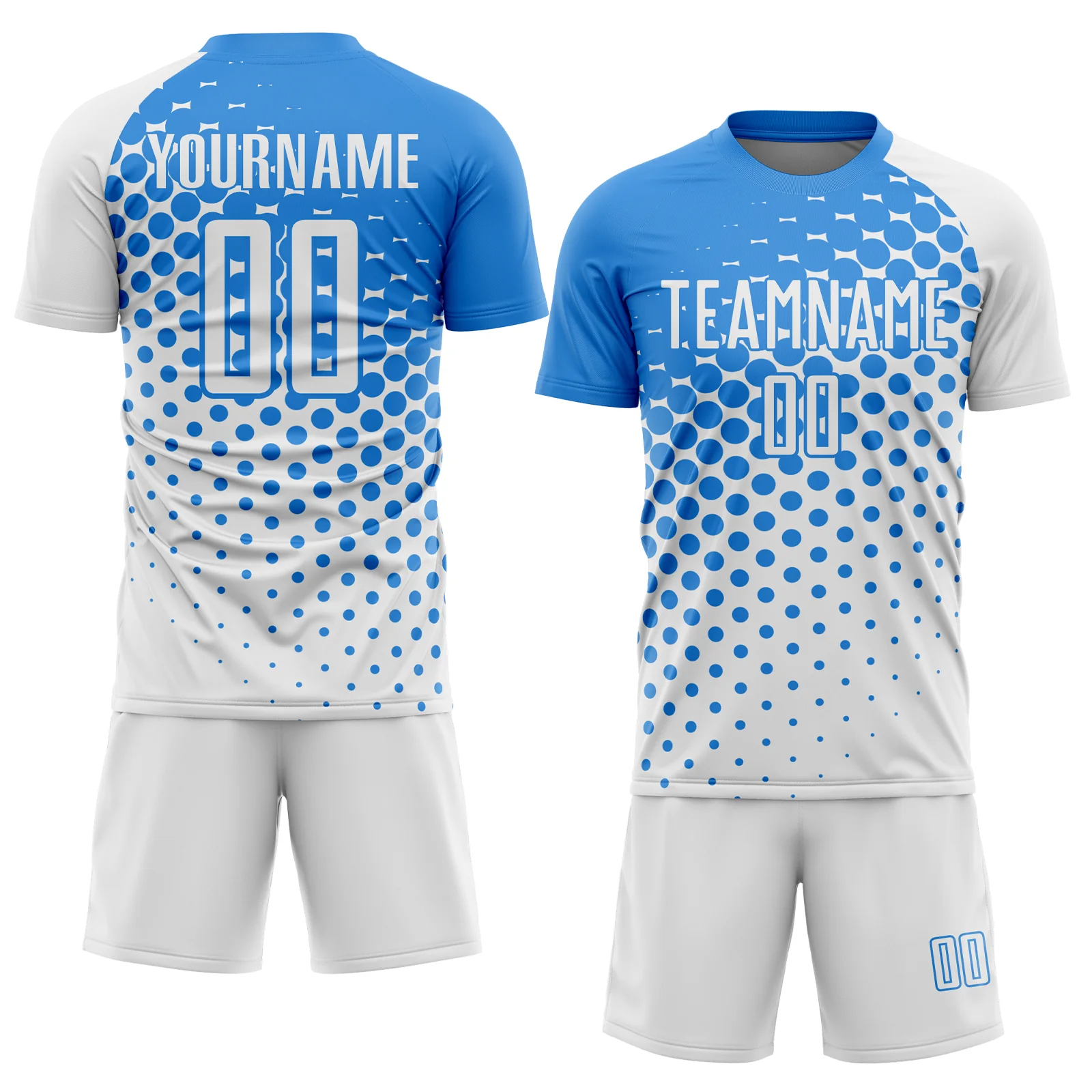 Custom White Powder Blue Modern Polka Dot Sublimation Soccer Uniform Jersey - Image 2