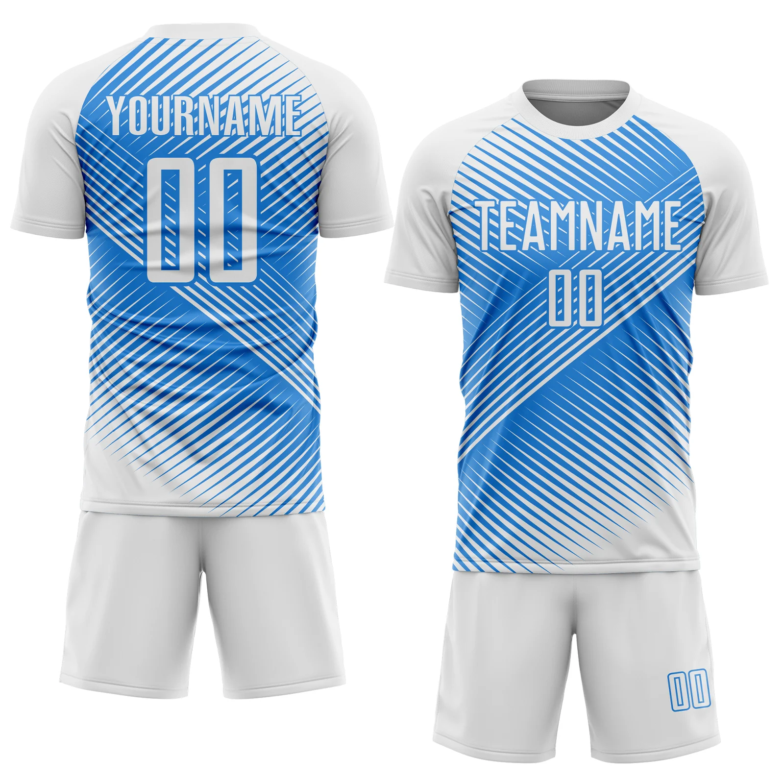 Custom White Powder Blue Line Sublimation Soccer Uniform Jersey - Image 2
