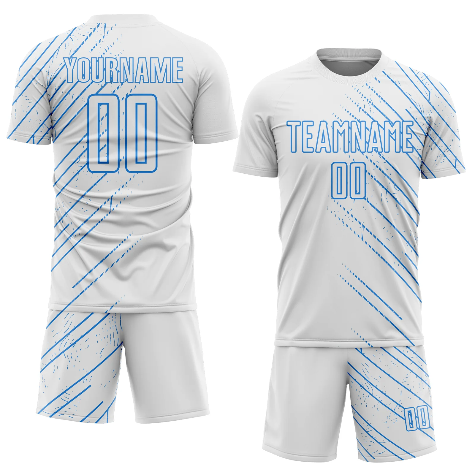 Custom White Powder Blue Lines Sports Sublimation Soccer Uniform Jersey - Image 2