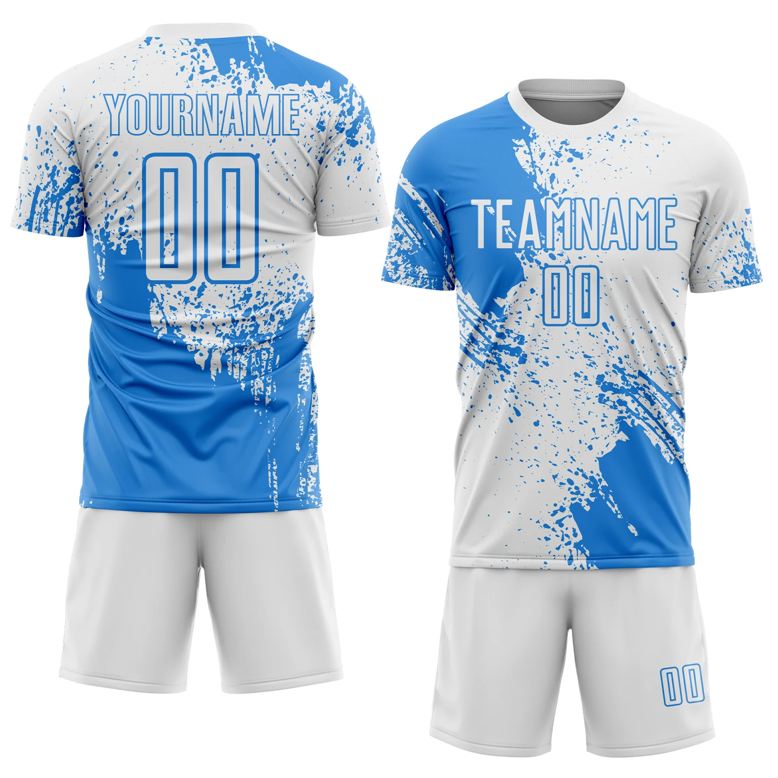 Custom White Powder Blue Abstract Brush Stroke Sports Sublimation Soccer Uniform Jersey - Image 2