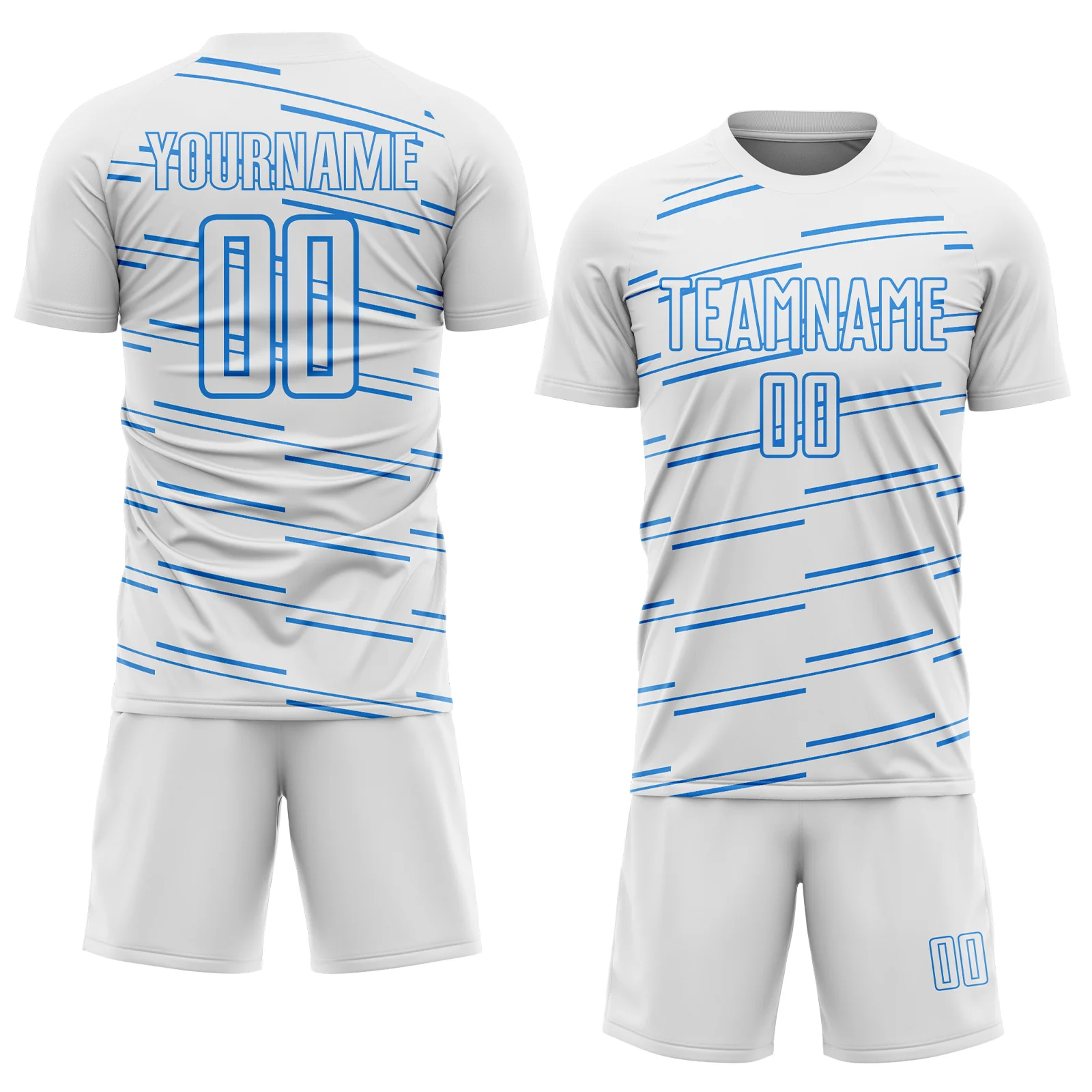 Custom White Powder Blue Diagonal Pinstripes Lines Sports Sublimation Soccer Uniform Jersey - Image 2