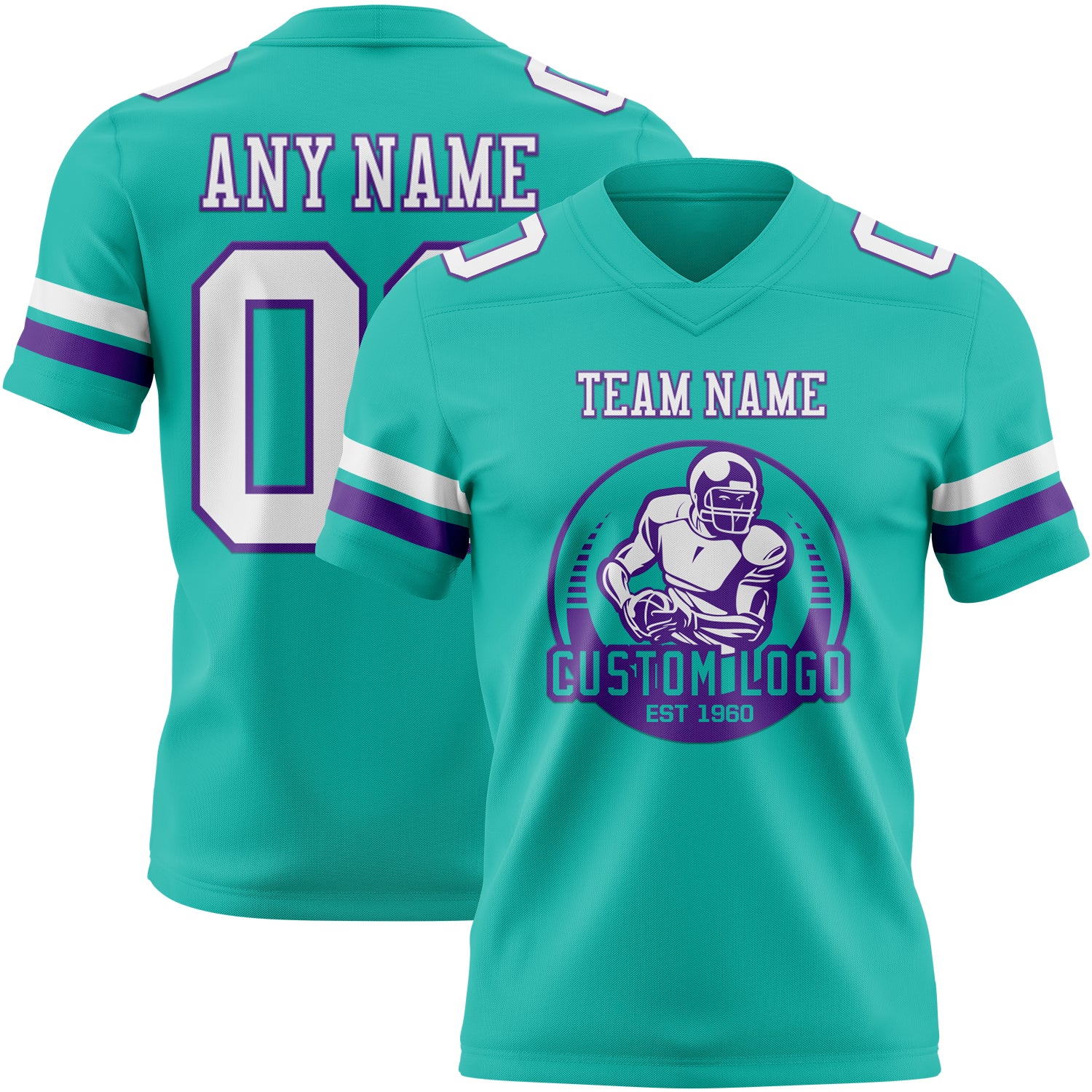 Custom Aqua White-Purple Authentic Football Jersey - Image 2