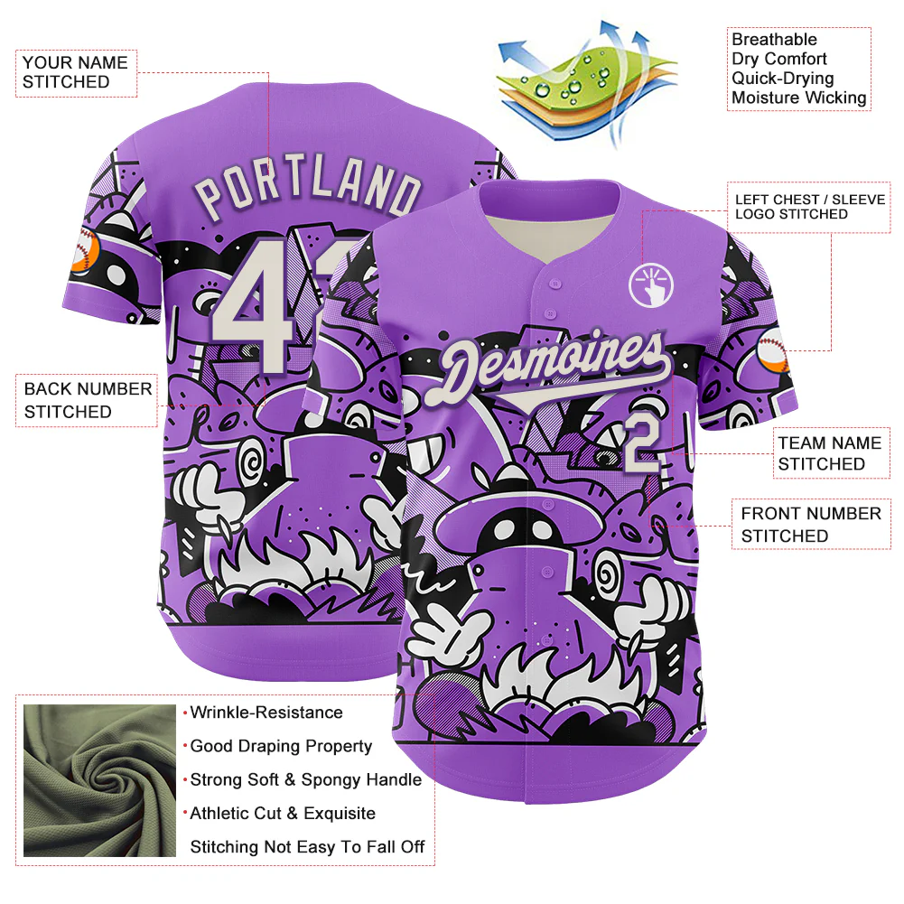 Custom Purple White 3D Geo Law Story Time Authentic Baseball Jersey - Image 3