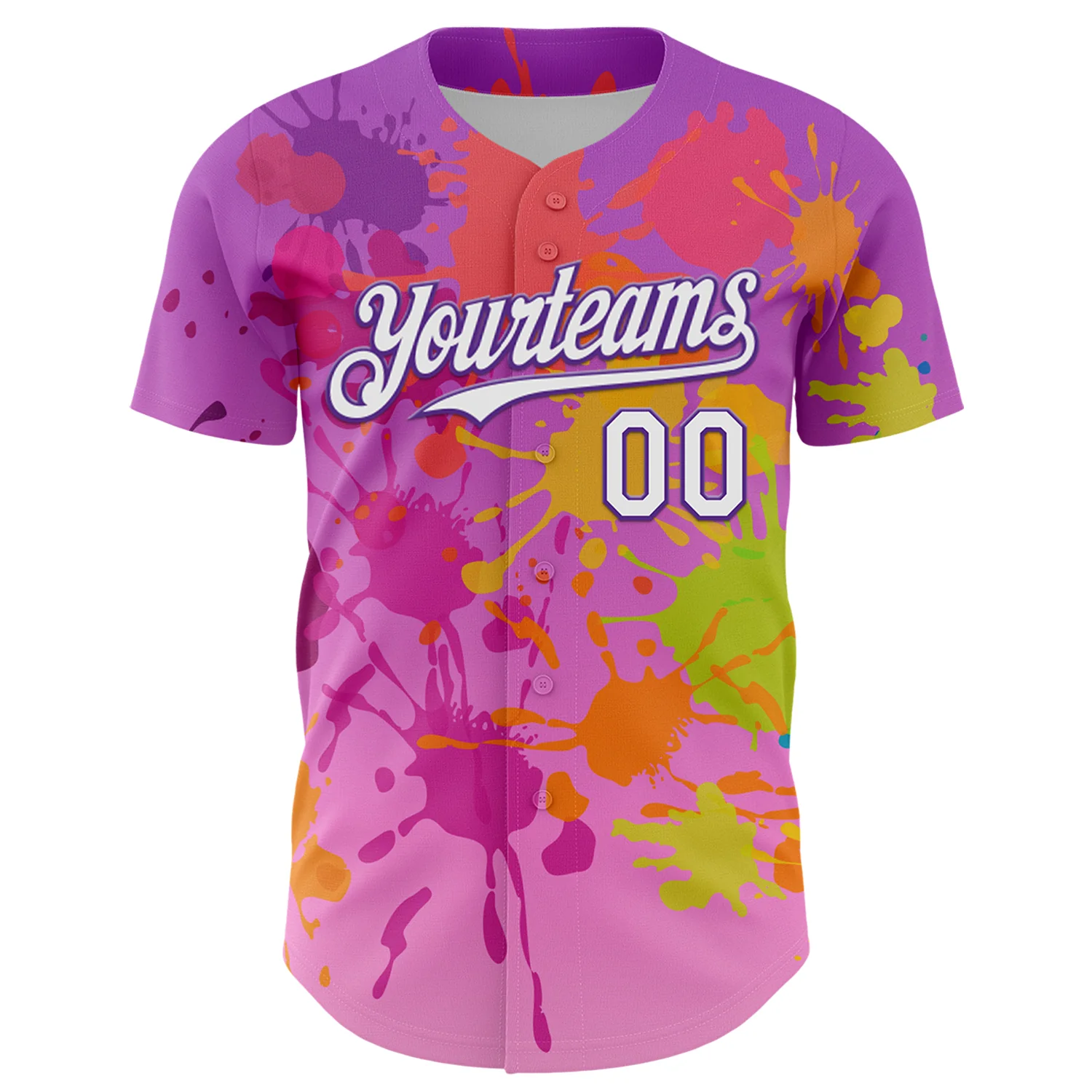 Custom Purple White 3D Pattern Design Graffiti Splash Authentic Baseball Jersey - Image 2