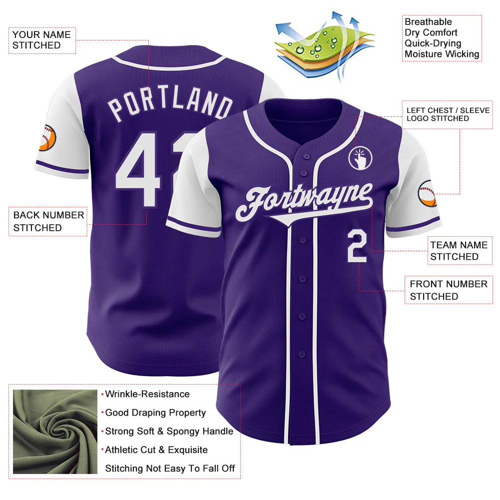 Custom Purple White Authentic Two Tone Baseball Jersey - Image 3
